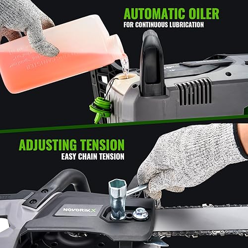 Miniatura 4 de Motosierra inalámbrica sin escobillas de 60 V, motosierra eléctrica de 18 y 16 pulgadas con batería y cargador de 5.0 Ah, engrasador automático,