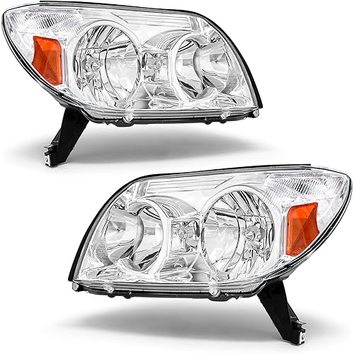 Headlight Assembly for Toyota 4Runner 2003 2004 2005 Chrome Housing Amber Reflector Headlamp Replacement Pair