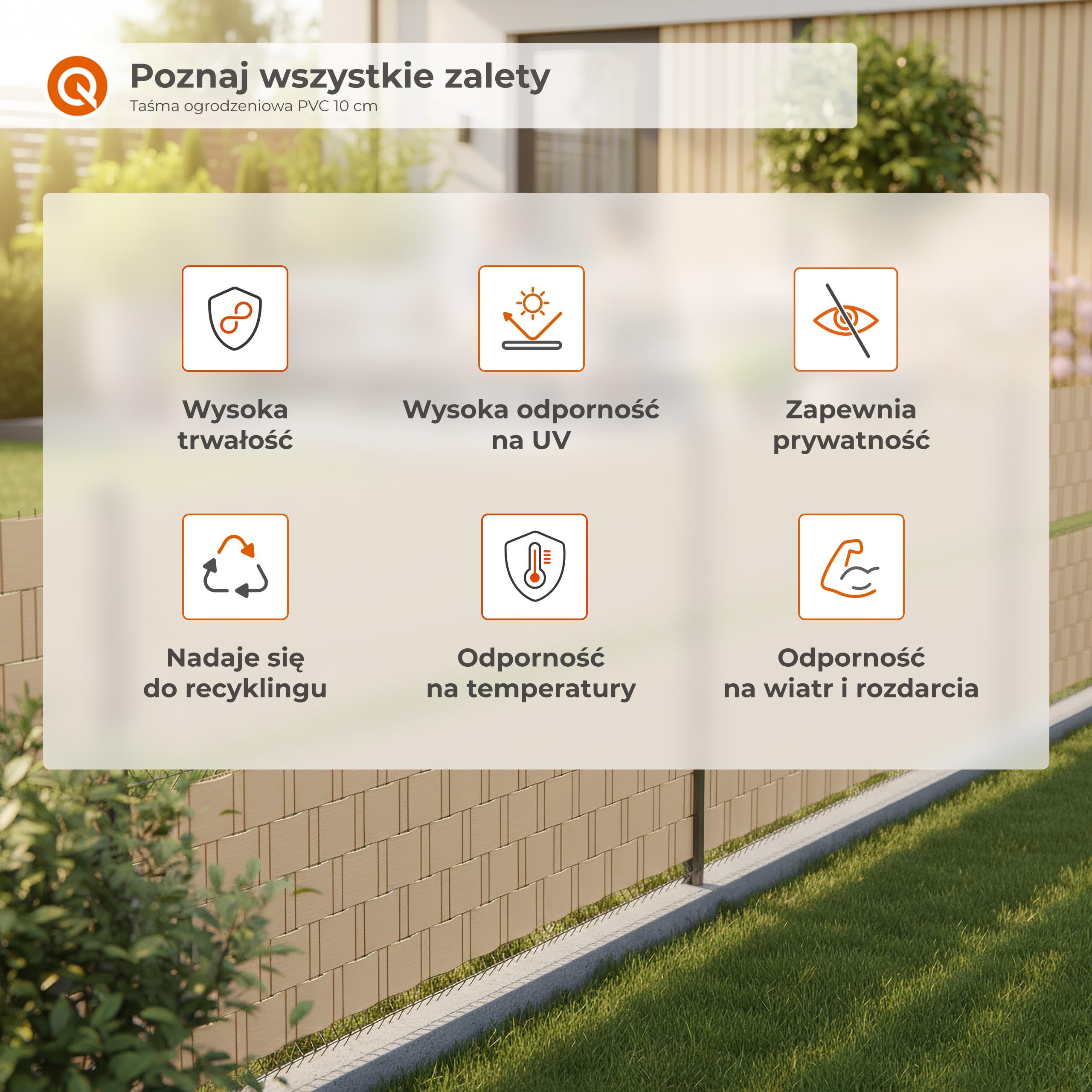 Quest taśma ogrodzeniowa PVC 10 cm osłonowa 900 g/m² – szara, 52 m