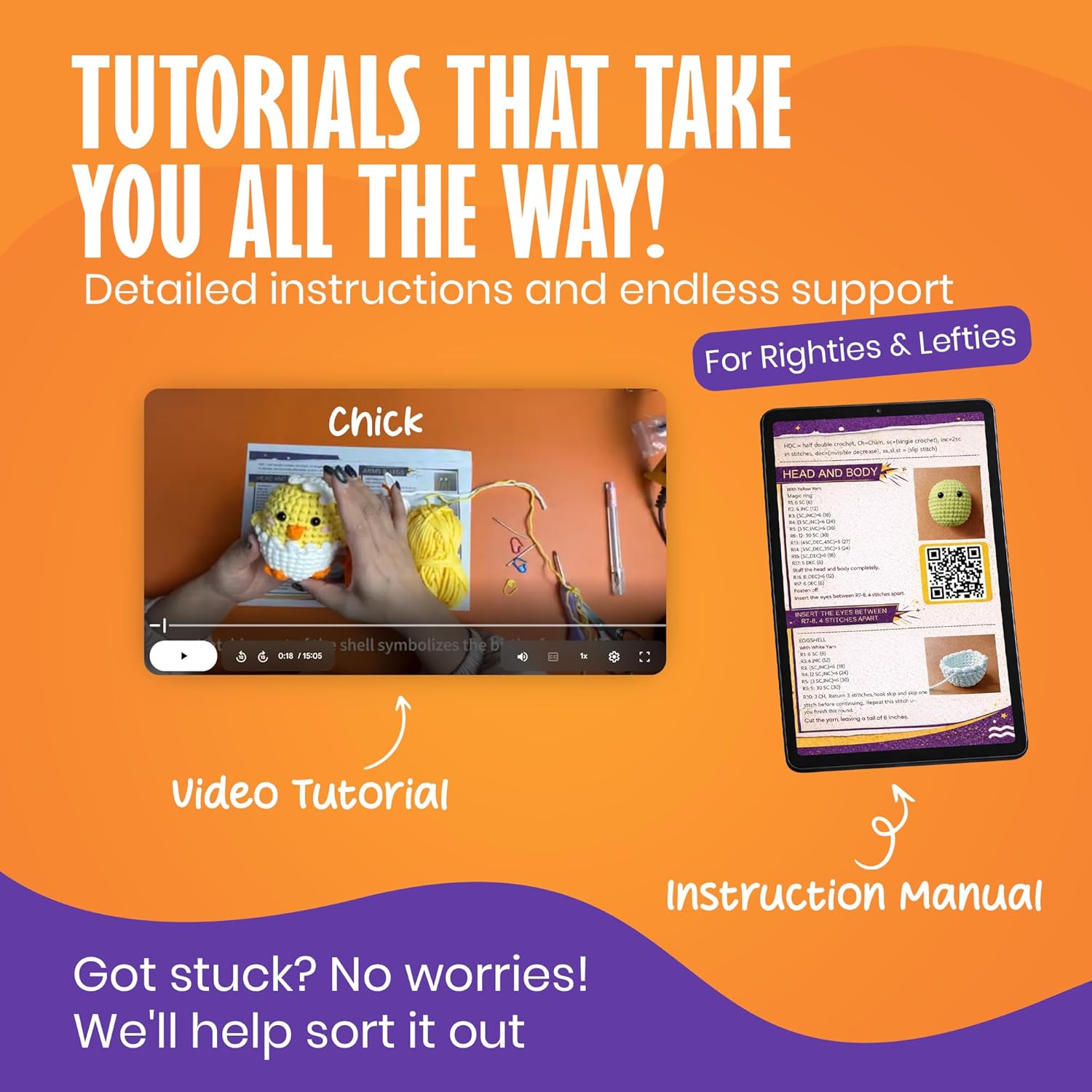 Visusa Crochet Kit for Beginners – Learn to Crochet Animal Kit– Yellow Chick Amigurumi Set- Easy DIY Crochet & Knitting Starter Set with Video and PDF Tutorials- Perfect Crochet Gifts for Starters.