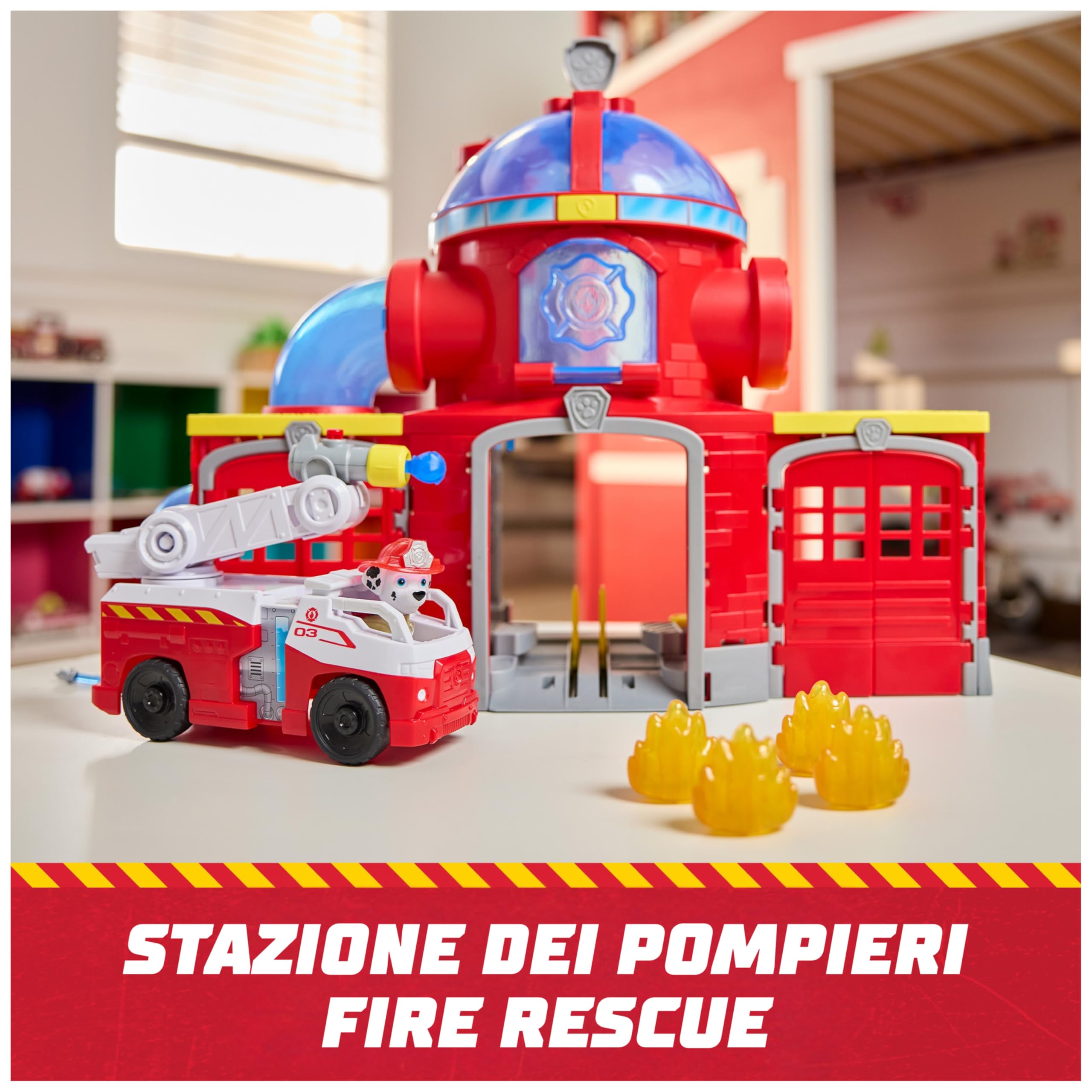 Paw Patrol Fire Rescue, Stazione dei Pompieri, con Personaggio Marshall, Camion dei Pompieri, Luci e Suoni e Lanciatore, Giocattoli per Bambini e Bambine, 3+ Anni