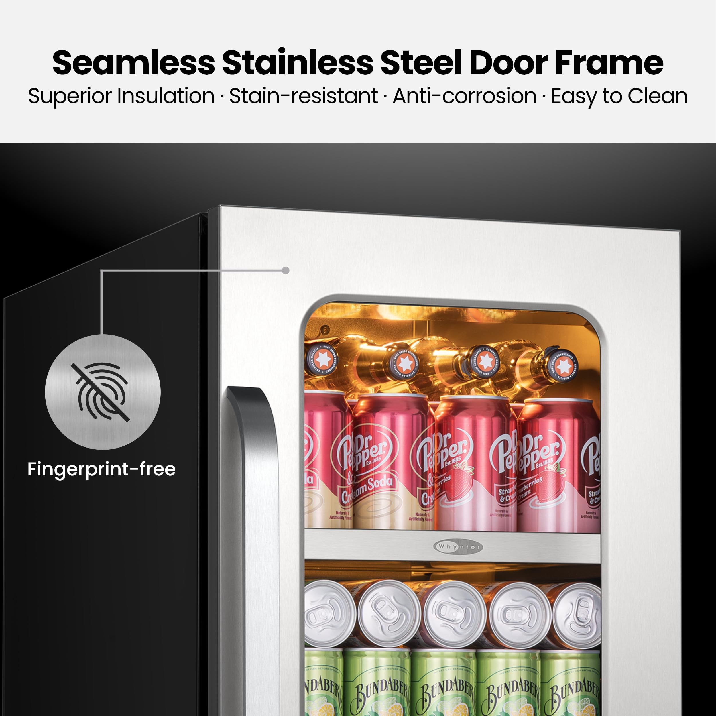 Whynter Beverage Refrigerator 15 Inch Drink Fridge With Glass Door Beverage Fridge Cooler 80 Can Under Counter Built In Freestanding Fridge 34-54°F For Soda Beer Home Bar Luxury Series on Fridge.com - View 3