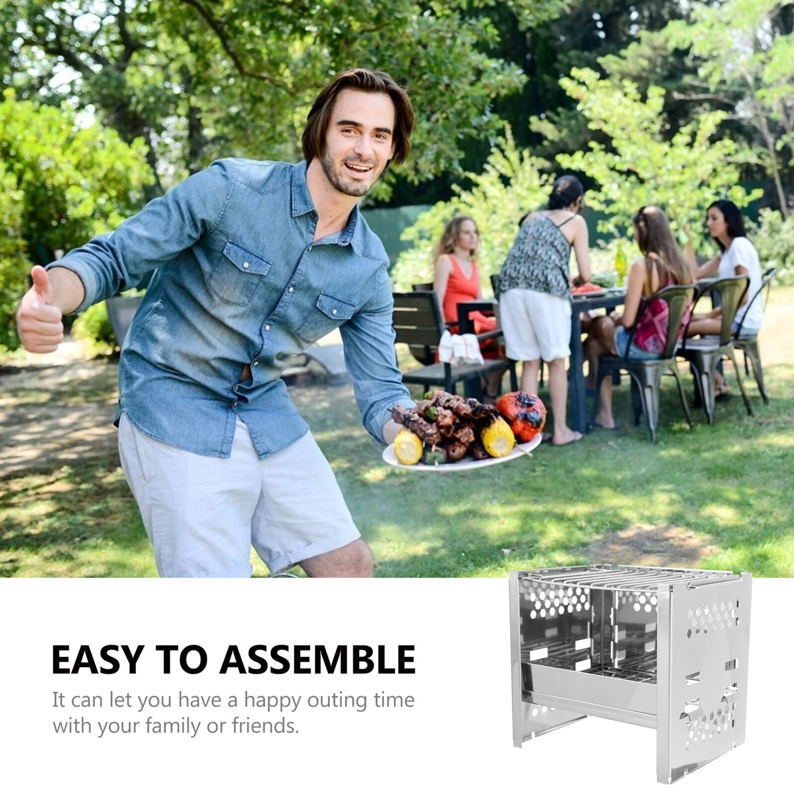 BESPORTBLE Parrilla de Barbacoa de Acero Inoxidable Portátil y Resistente para Camping Pesca y Actividades al Aire Diseño y Estable
