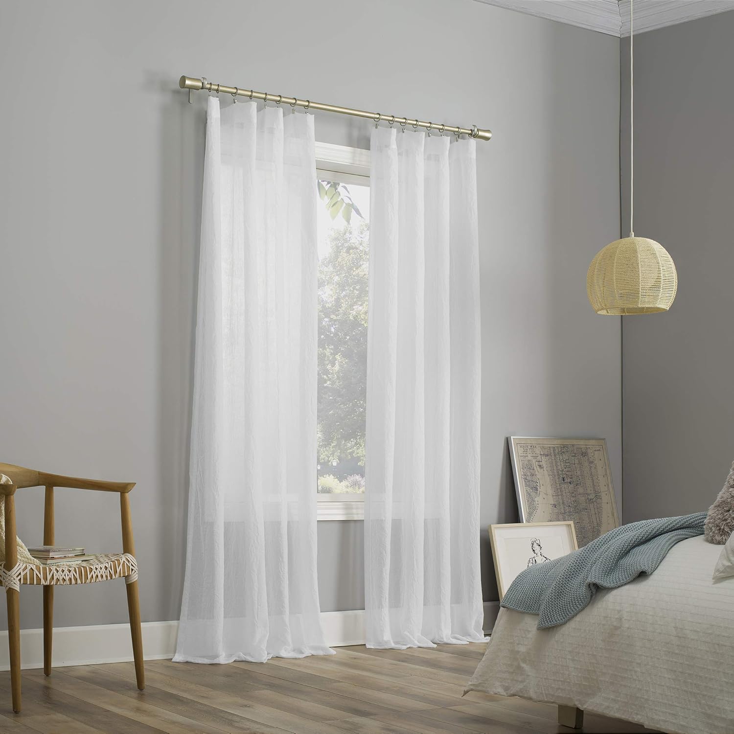 No. 918 Genevieve 2-pack 2-pack Linen Weave Sheer Semi-Sheer Grommet Curtain Panel Pair, 50" x 96", White