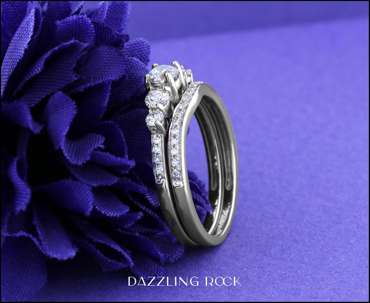 Dazzlingrock Collection Round White Diamond Five Stone Matching Engagement Ring Set for Her (1.00 ctw, Color I-J, Clarity I1-I3) in Solid Gold