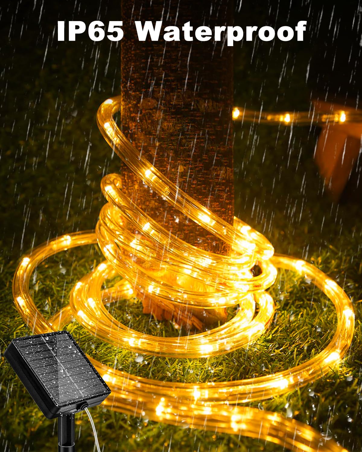 Btfarm Manguera de luces solares para exteriores, resistente a la intemperie, 10 m, 100 LED, tubo de luz solar para exteriores, IP65, resistente al agua, 8 modos, para jardín, terraza, valla, patio
