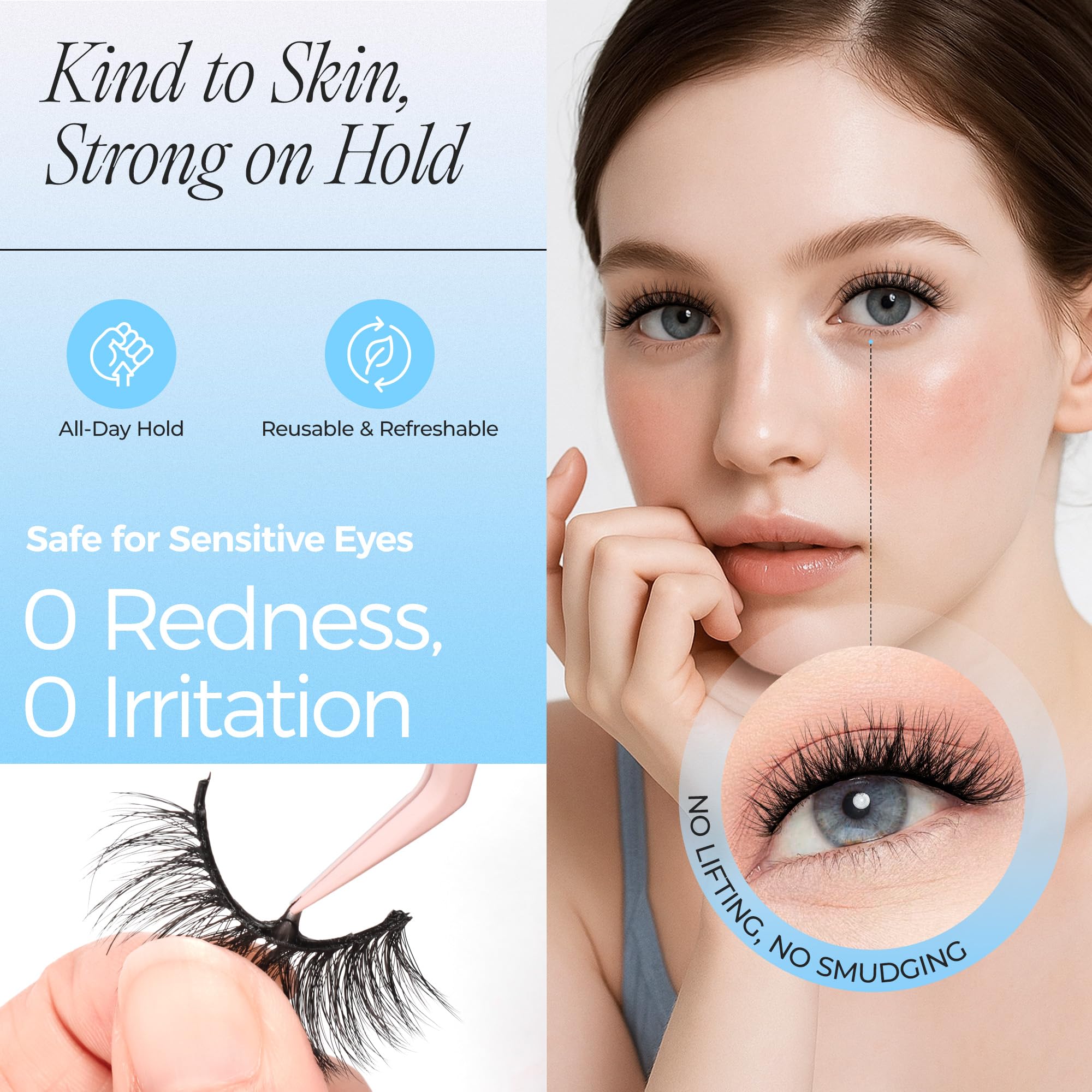 LASHVIEW Self Adhesive Eyelashes 5 Pairs Cat Eye Wispy Self-adhesive False Lashes Reusable Natural Look Press On Lashes No Glue Need Eyelashes with Replacement Adhesive Strips (CV122)