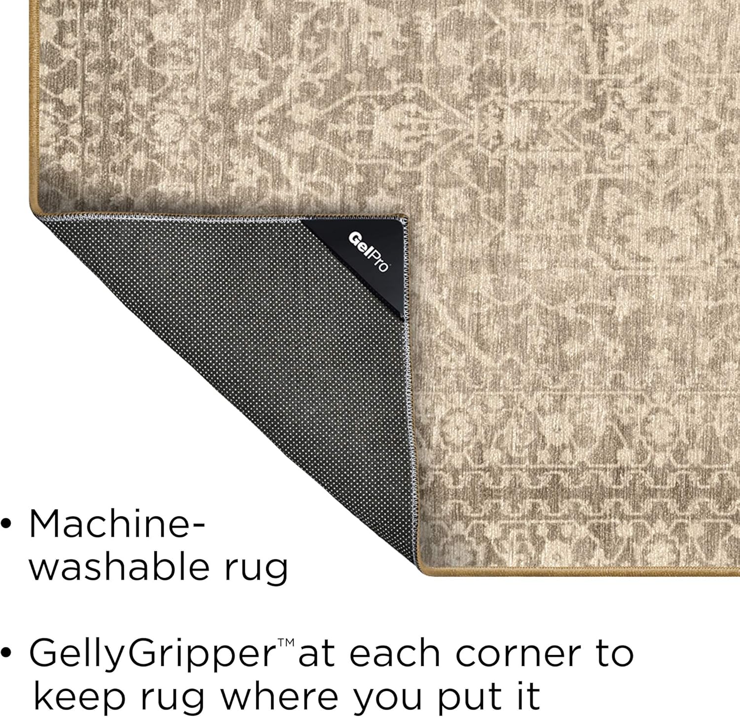 GelPro Nevermove Artisan Machine-Washable Chenille Textured Rug with GellyGrippers, 24" x 76" Kitchen, Khaki