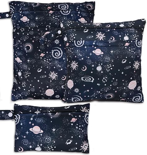 3 bolsas para pañales de tela para bebé, impermeables, reutilizables, con 2 bolsillos con cremallera y asa, bolsas de lavandería lavables para
