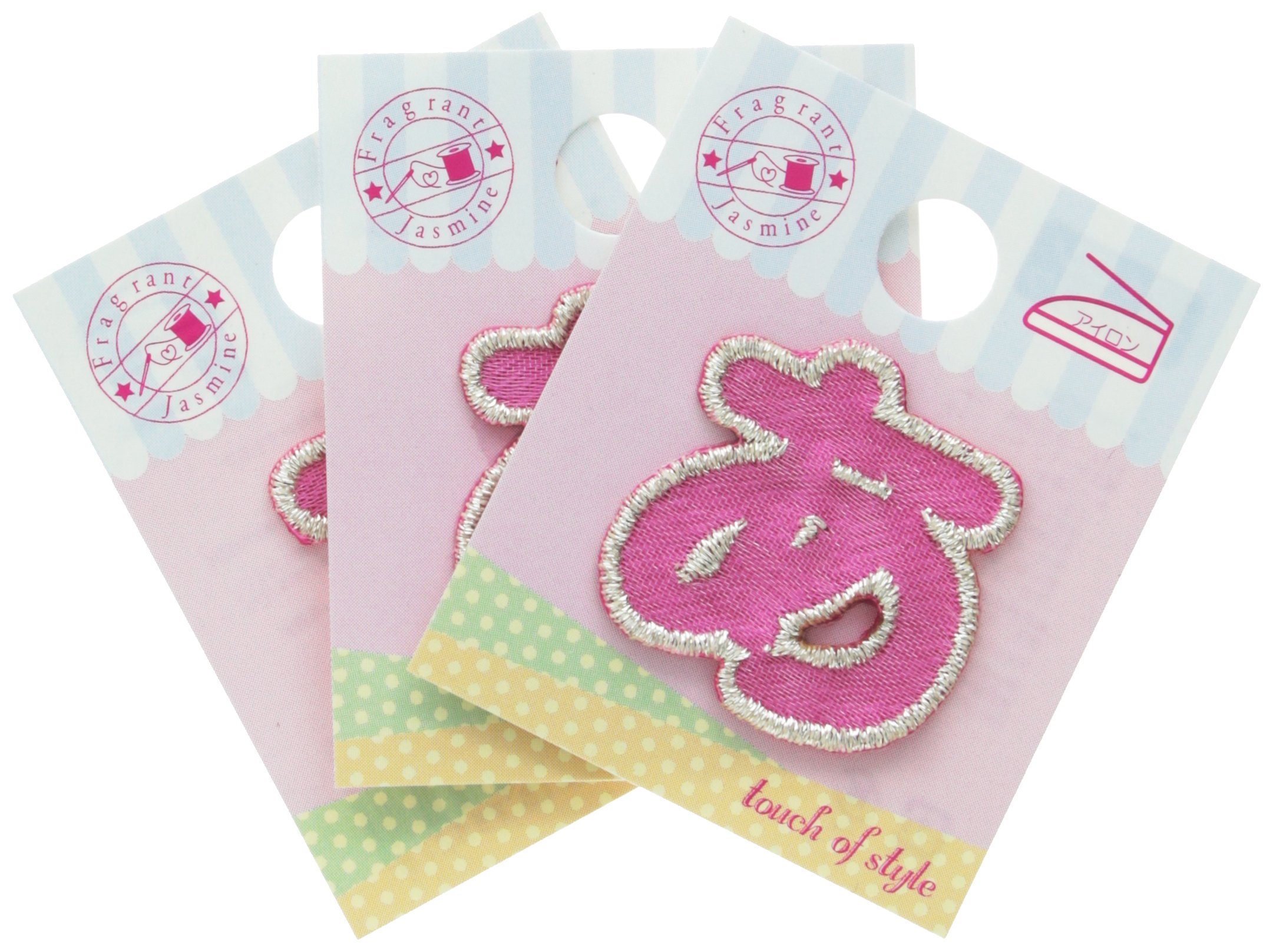 Minoda Hiragana Oh Rose AM0113 | Écusson fleur rose et alphabet japonais thermocollant x3
