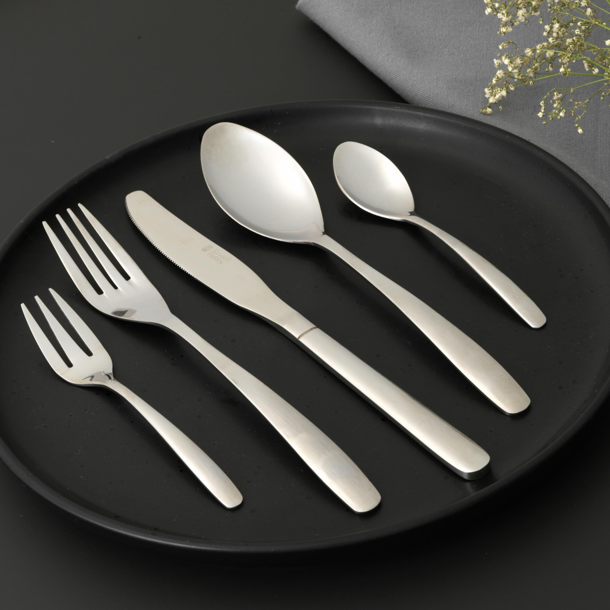 Russell Hobbs Florence Besteckset 20-teilig für 4 Personen – Tafelbesteck aus rostfreiem Edelstahl 18/0, spülmaschinenfest, Messer, Gabeln, Kuchengabeln, Esslöffel, Teelöffel