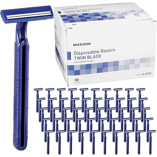 McKesson Disposable Razors [50 Count] – Twin Blade Bulk Shaving Razors for Men & Women, Stainless Steel, Blue, Single-Use for Medical Clinics, Tattoo, Travel, Camping & Salon Care