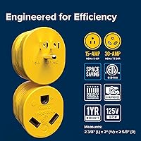 Vista 4 de Camco PowerGrip - Adaptador para cámper y caravana, cuenta con una conexión macho de 15 amperios (NEMA 5-15P) y hembra de 30 amperios (NEMA TT-30R)