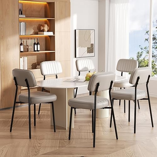 Miniatura 1 de Juego de 6 sillas de comedor, modernas sillas de comedor de piel sintética con respaldo de asiento grueso y patas de metal, cómodas sillas de cocina