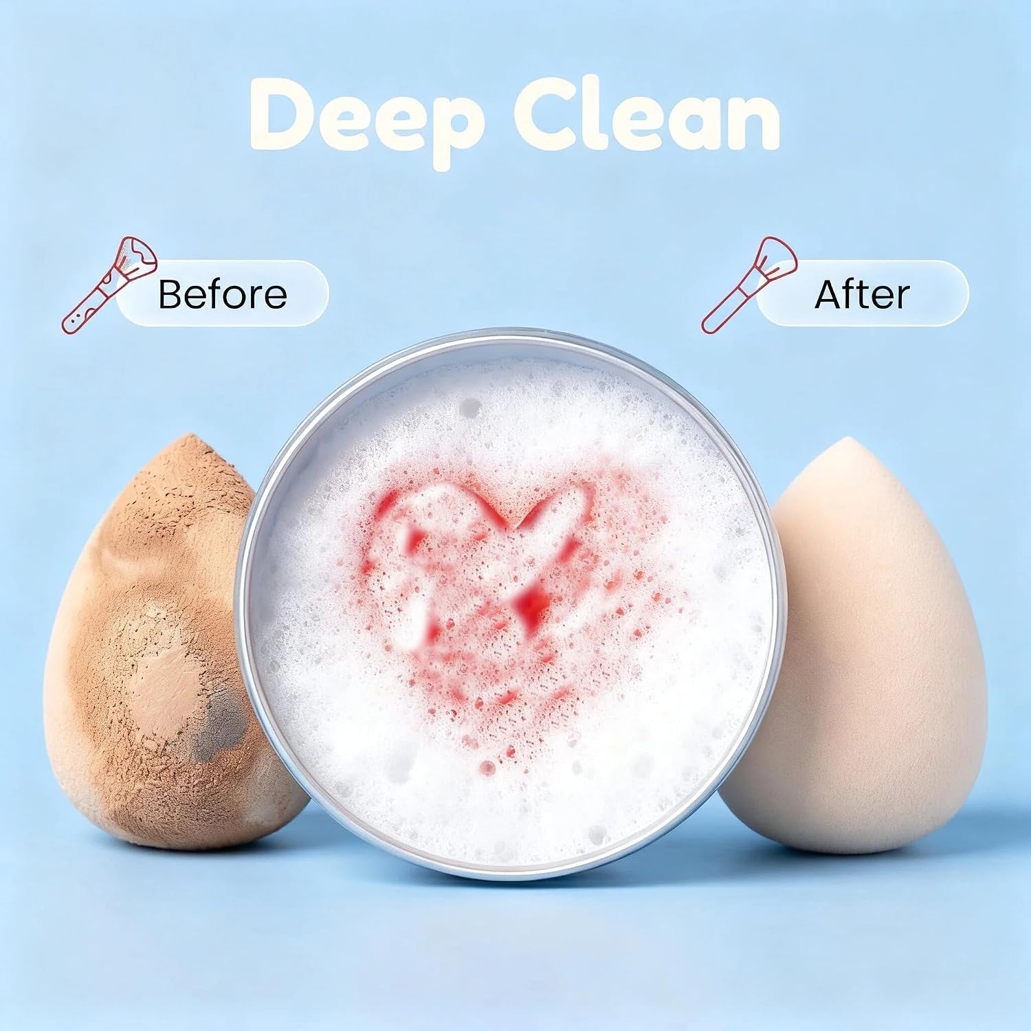 Makeup Brush Cleaner Soap with Silicone Pad, Deep Clean Brush Sponge | 2-in-1 Heart Shape Makeup Brush Cleaner Soap, Deep Clean Makeup from Brushes Beauty Blenders, Vegan pink