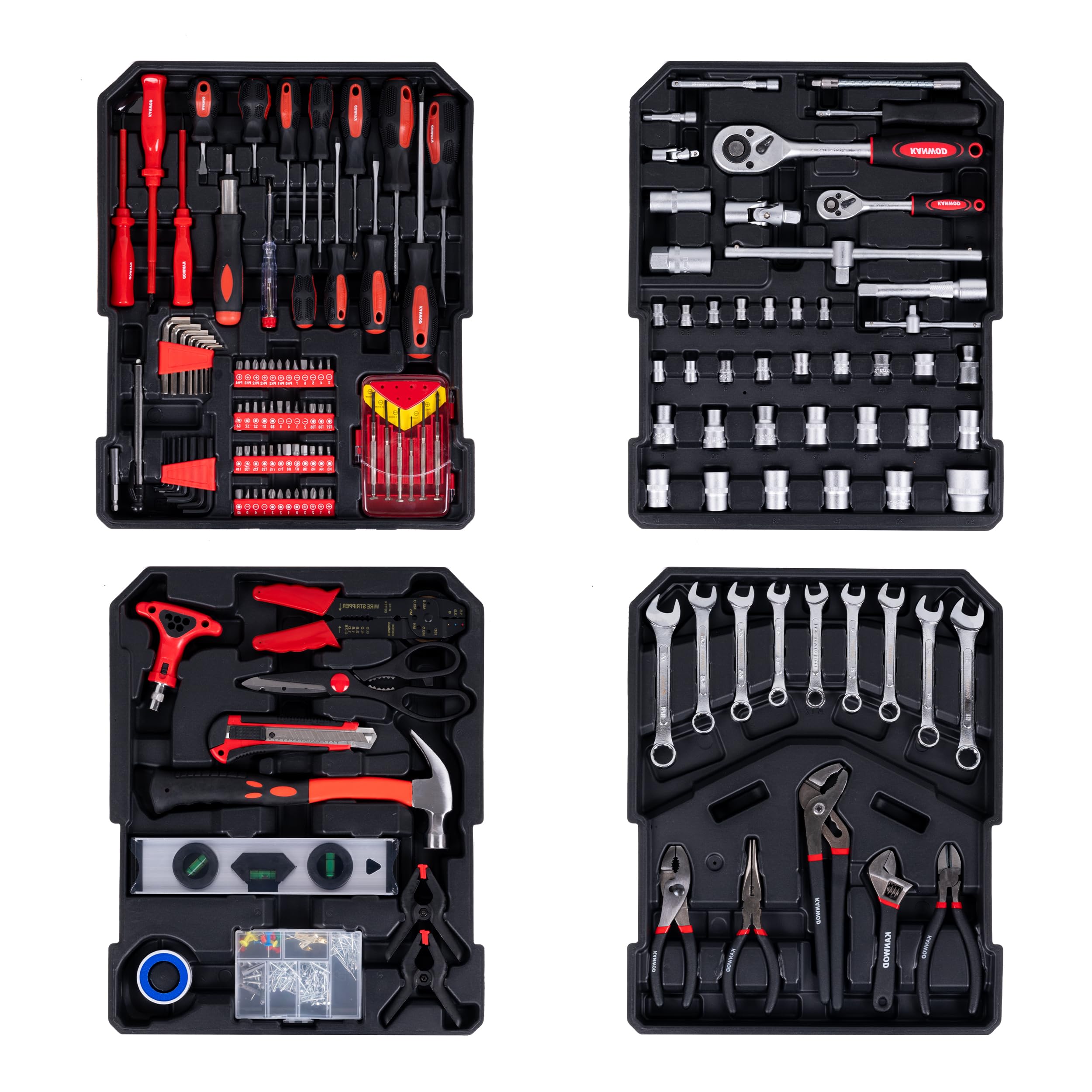 KANWOD Valise a Outils 1000 Pièces, Caisse a Outil Complete, Boite a Outils Portable avec Roulettes, Mallette en Aluminium, Kit Outils Bricolage pour Hobby et Travaux Domestiques