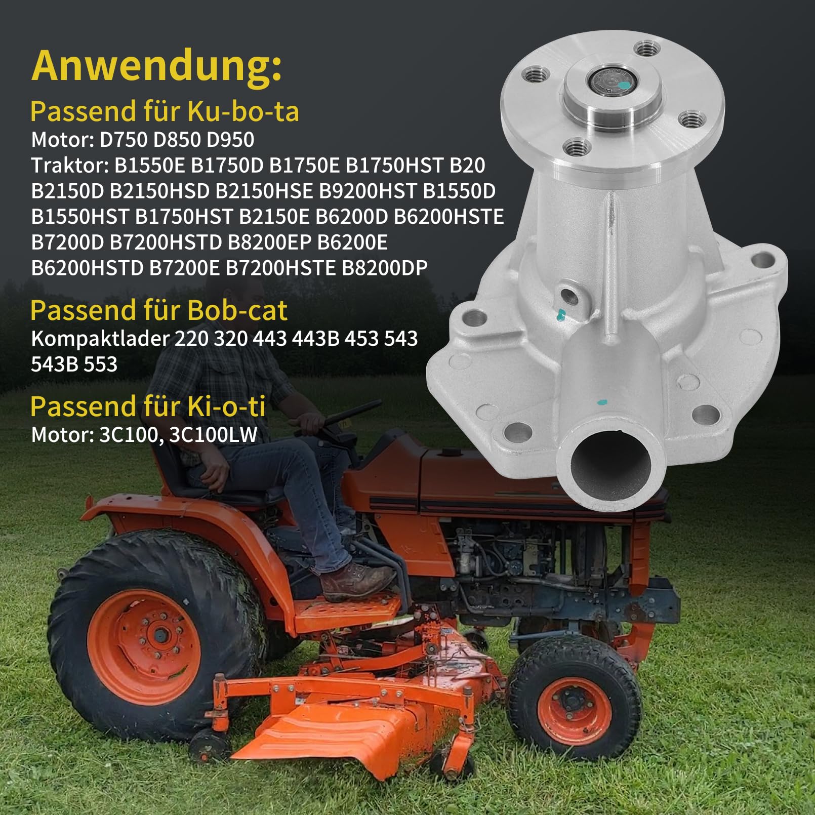 Wasserpumpe 15534-73030 15552-73030 kompatibel mit Kubota Motor D750 D850 D950 Traktor B1550E B1750D B1750E B1750HST B20 B2150D B2150HSD B2150HSE B9200HST B1550D B1550HST B1750HST