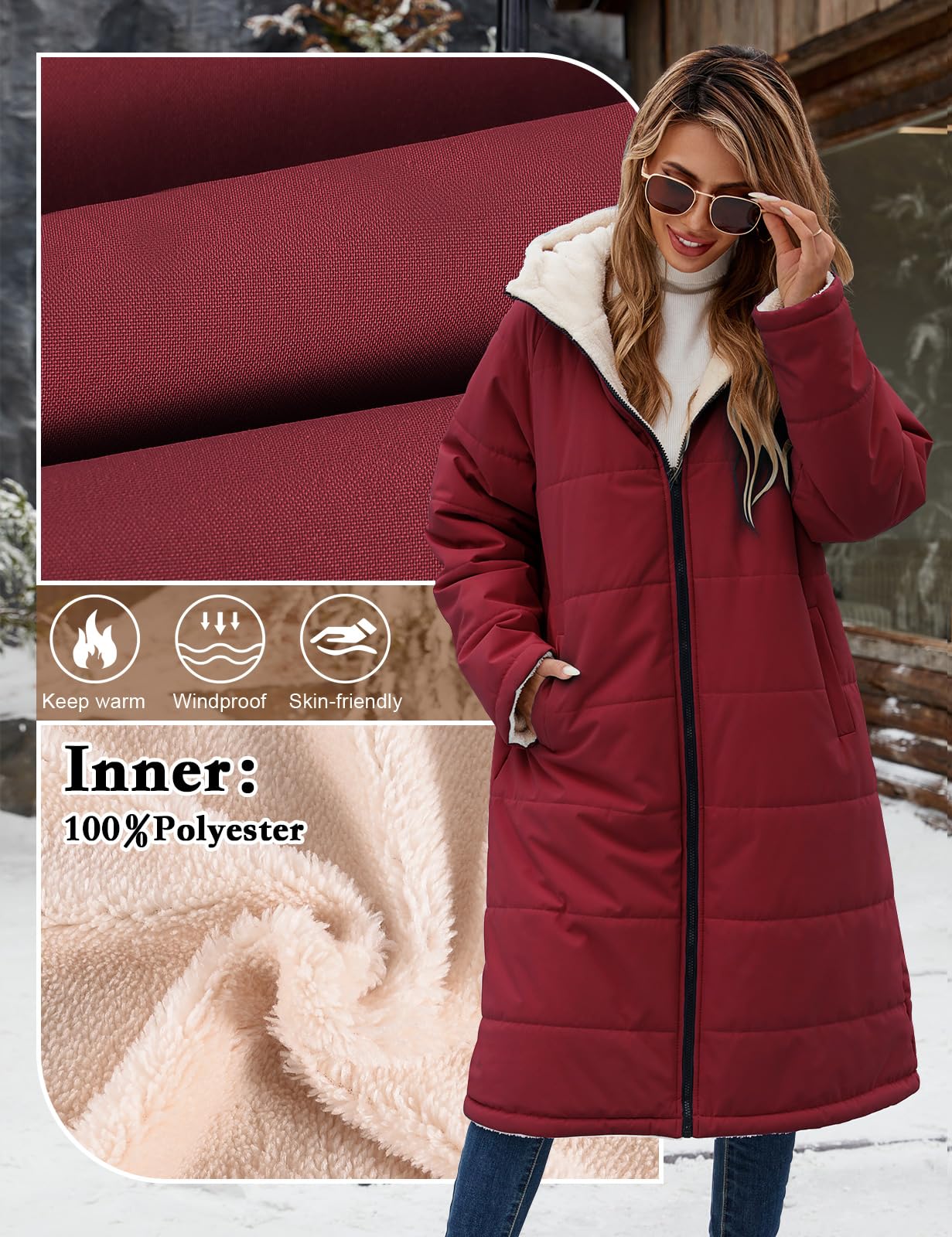 Tuopuda Giubbotto Donna Invernale Giacca Lunga Reversibile con Cappuccio