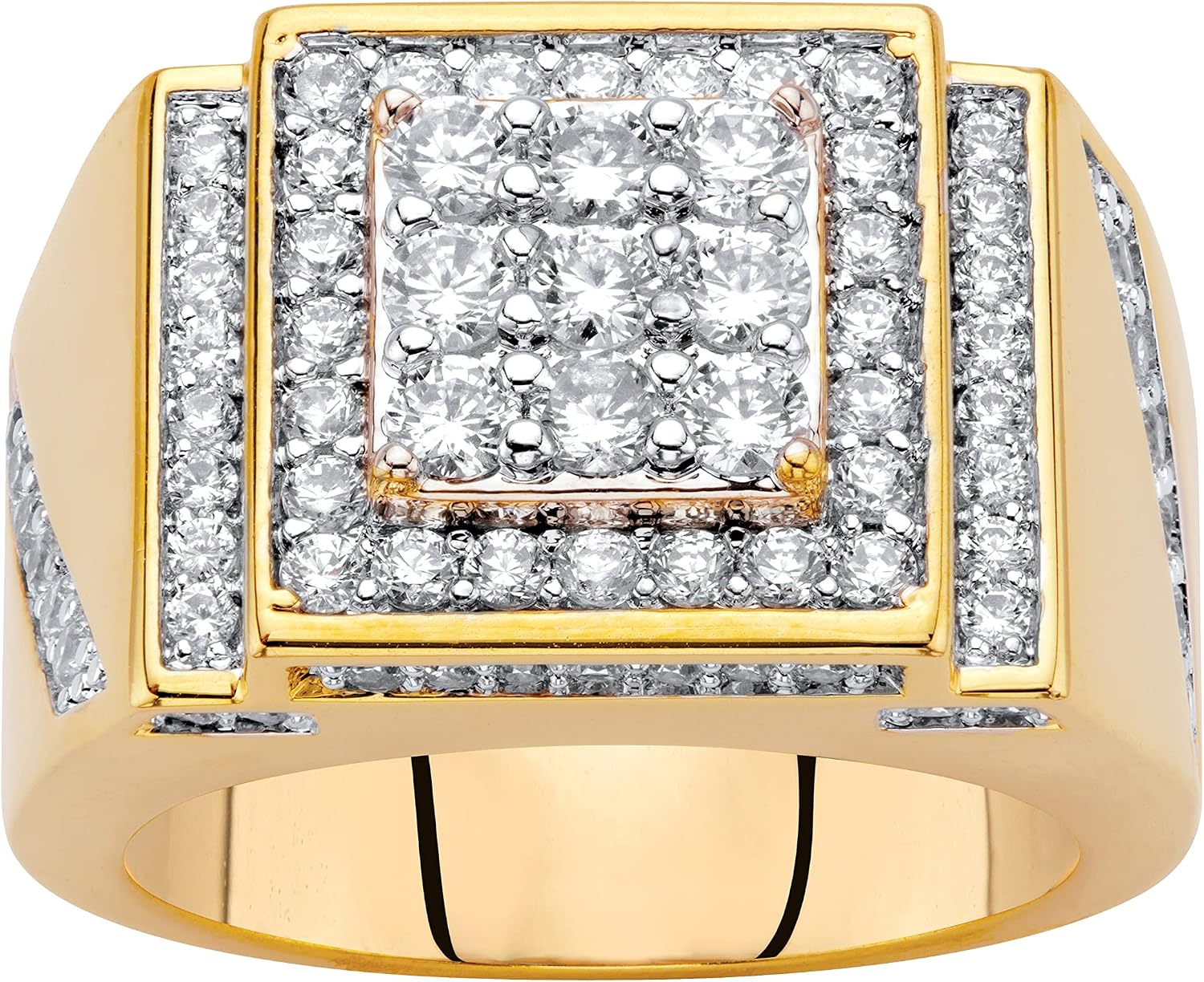 PalmBeach Men's Yellow Gold-Plated Round Cubic Zirconia Step Top Ring Sizes 8-13