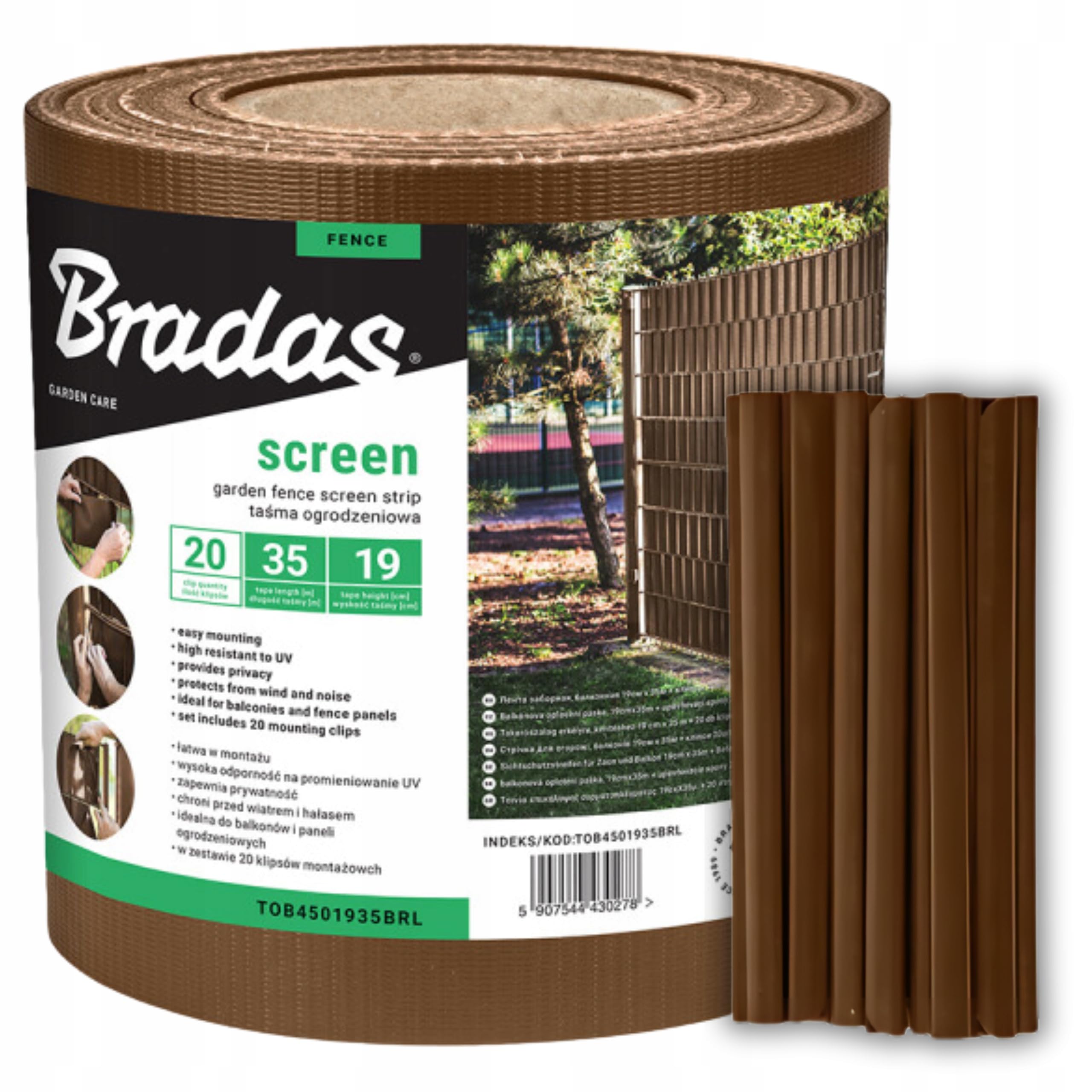 Bradas Sichtschutzstreifen Doppelstabmatten 19 cm x 35 m Braun - Inkl. 20 Clips - UV- und Witterungsbeständig - Für Metall-, Holz-, Plastikzäune - Einfache Montage - Privat & Windschutz Sichtschutz