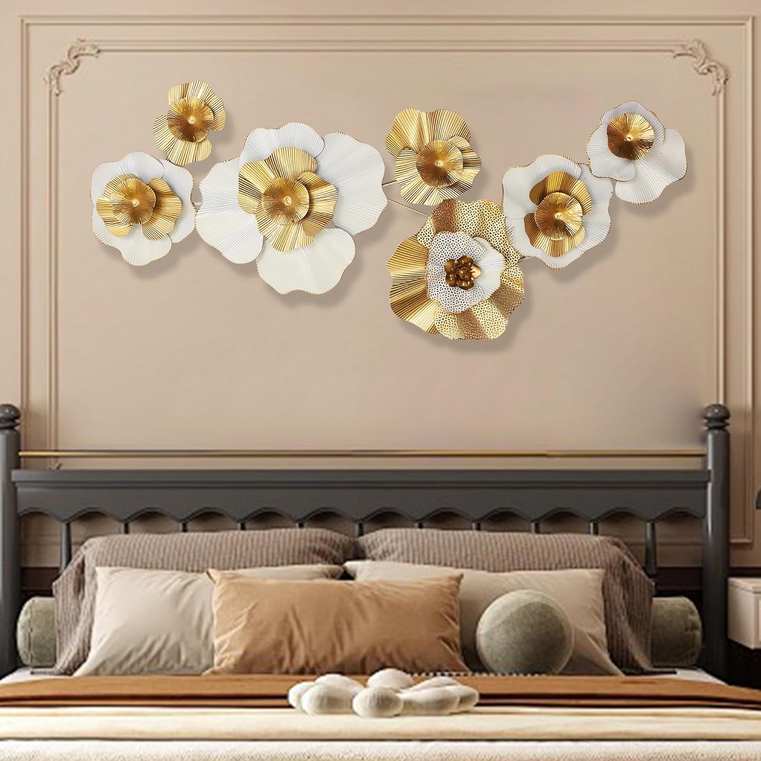 HAVFIFK Wall Decor,Modern Metal Flower Decoration Wall Art, 51 X 24 Large 3D Creative Metal Wall Sculptures, Living Room Bedroom Den Aesthetic Wall Art Decor