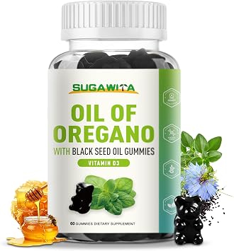 Oil of Oregano with Black Seed Oil + Vitamin D3 | 3 in 1 Oregano Oil 500mg Gummies for Immune Health | Retains High Concentrated Carvacrol & Thymoquinone | Non-GMO, Vegan | 60 Chews