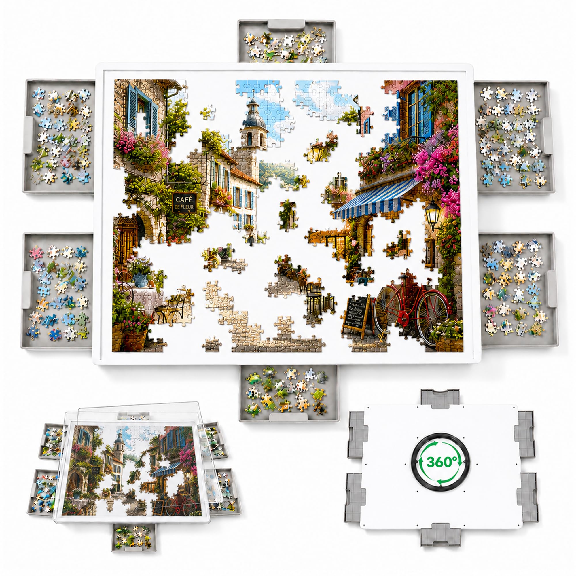 ARDENBY 1500 Pieces Lightweight Rotating Plastic Jigsaw Puzzle Board with 6 Sliding Drawers and Protective Cover, Large Puzzle Table Top Portable 90x70 cm, Puzzle Storage Board for Adults