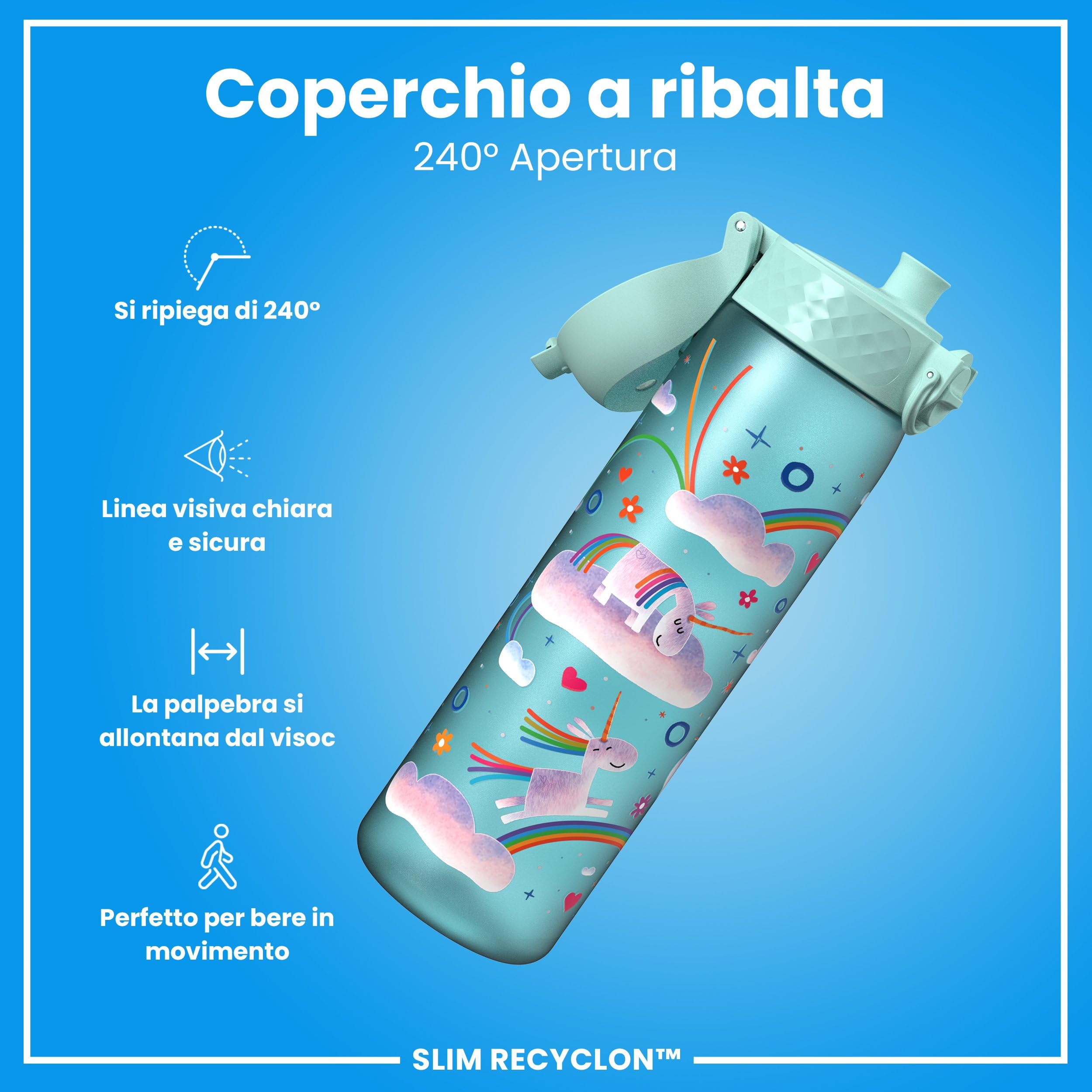 Borraccia Ion8 500ml|borraccia Unicorno Arcobaleno|borraccia Bambini Senza Bpa|borraccia Sportiva Lavabile|borraccia Portabicchieri - Foto 3