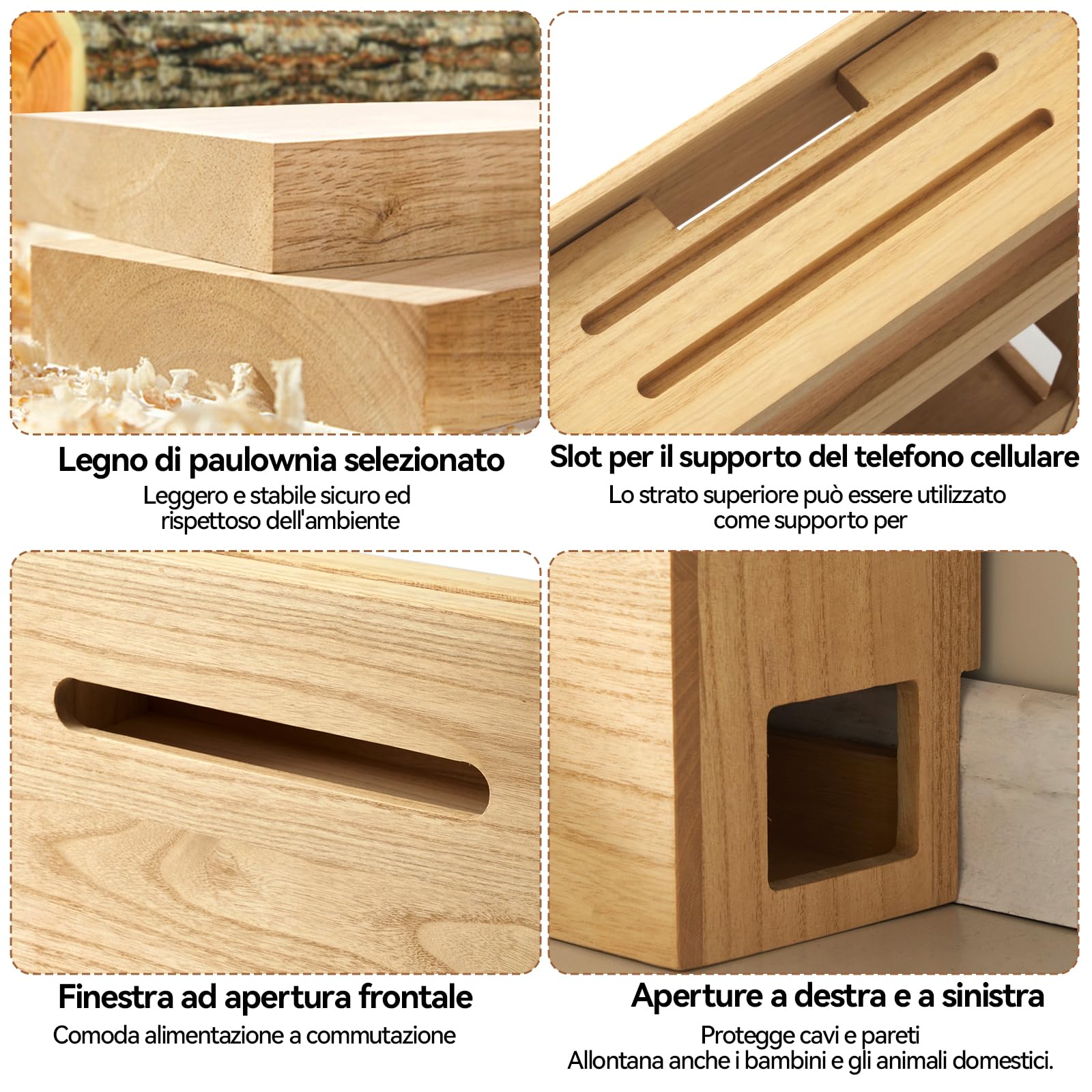 KIRIGEN Scatola di immagazzinamento per router Wifi, scatola di immagazzinamento con ripiano in legno, organizzatore di prese di corrente, gestione e organizzazione dei cavi natürliche Farbe