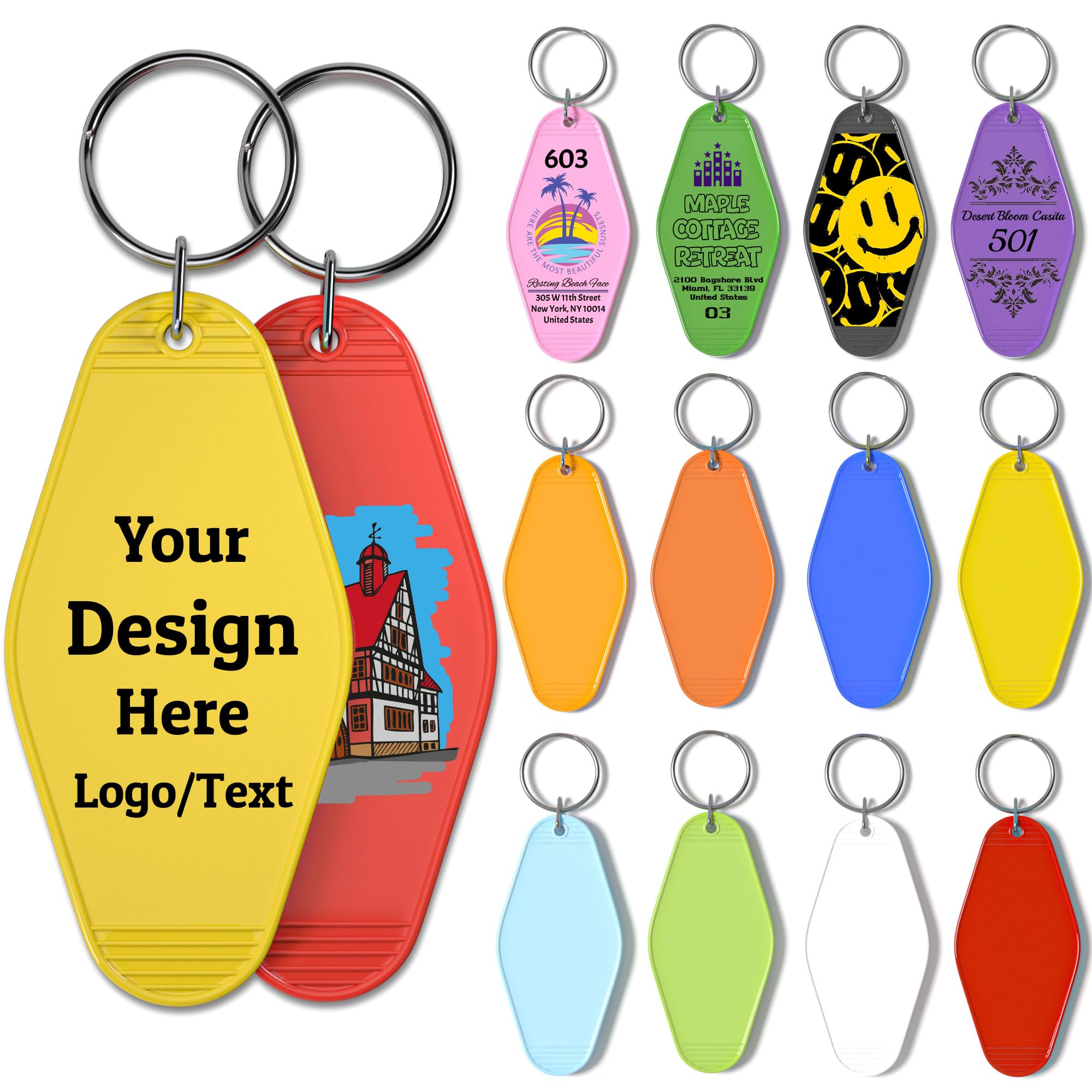 QEADEAYEA 30PCS Custom Hotel Motel Keychain, Vintage Motel Keychain Bulk with Logo/Text, Acrylic Keychains, Key Tags