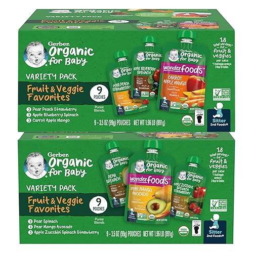 Gerber 2nd Foods - Bolsas de mezcla de puré orgánico para bebé, paquete variado, frutas y verduras (variedad)
