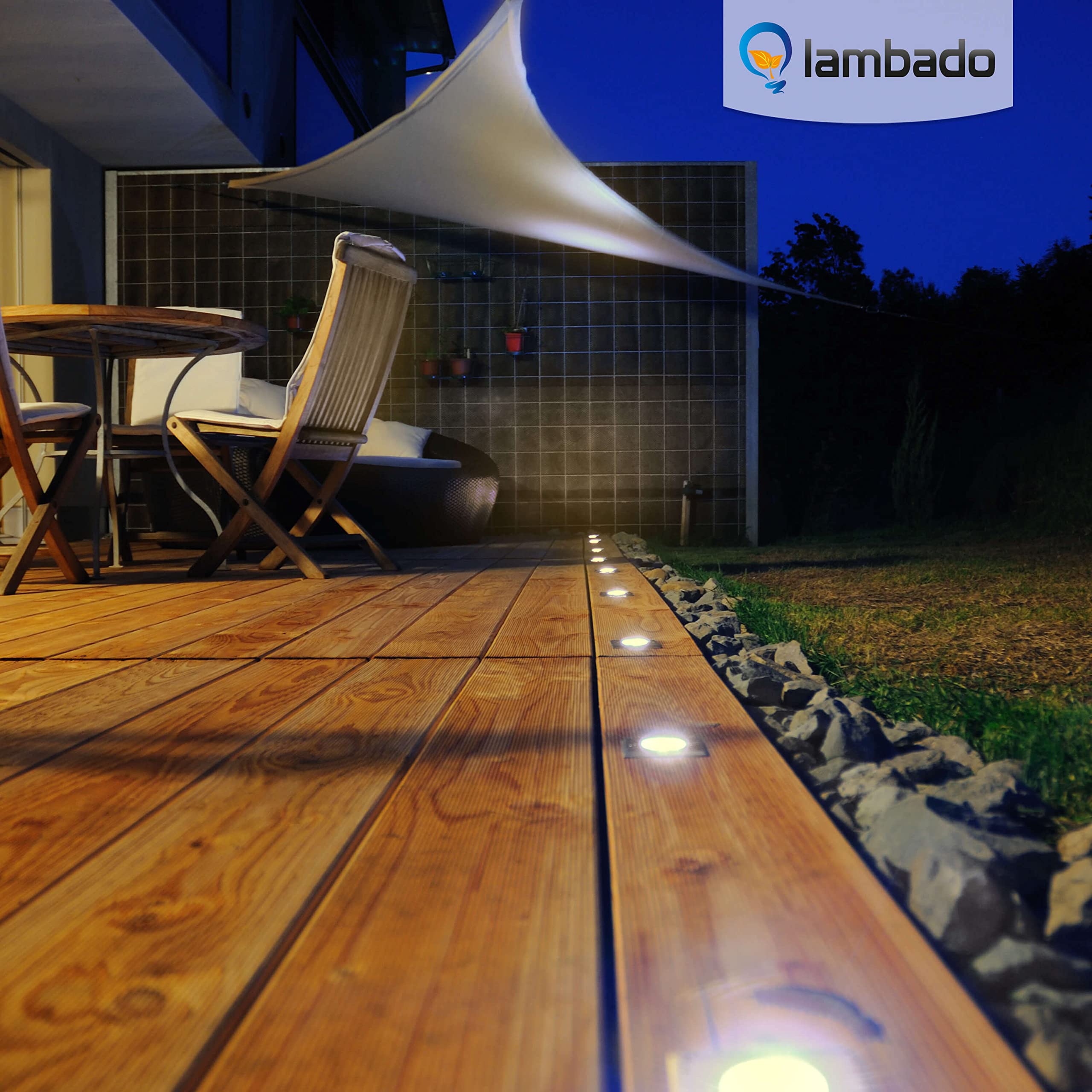 lambado® LED Bodeneinbaustrahler für Aussen IP67 - Wasserdicht & Befahrbar inkl. 5W 230V GU10 Strahler warmweiss - Bodenstrahler/Bodenleuchte Eckig aus Edelstahl für Terrasse & Garten