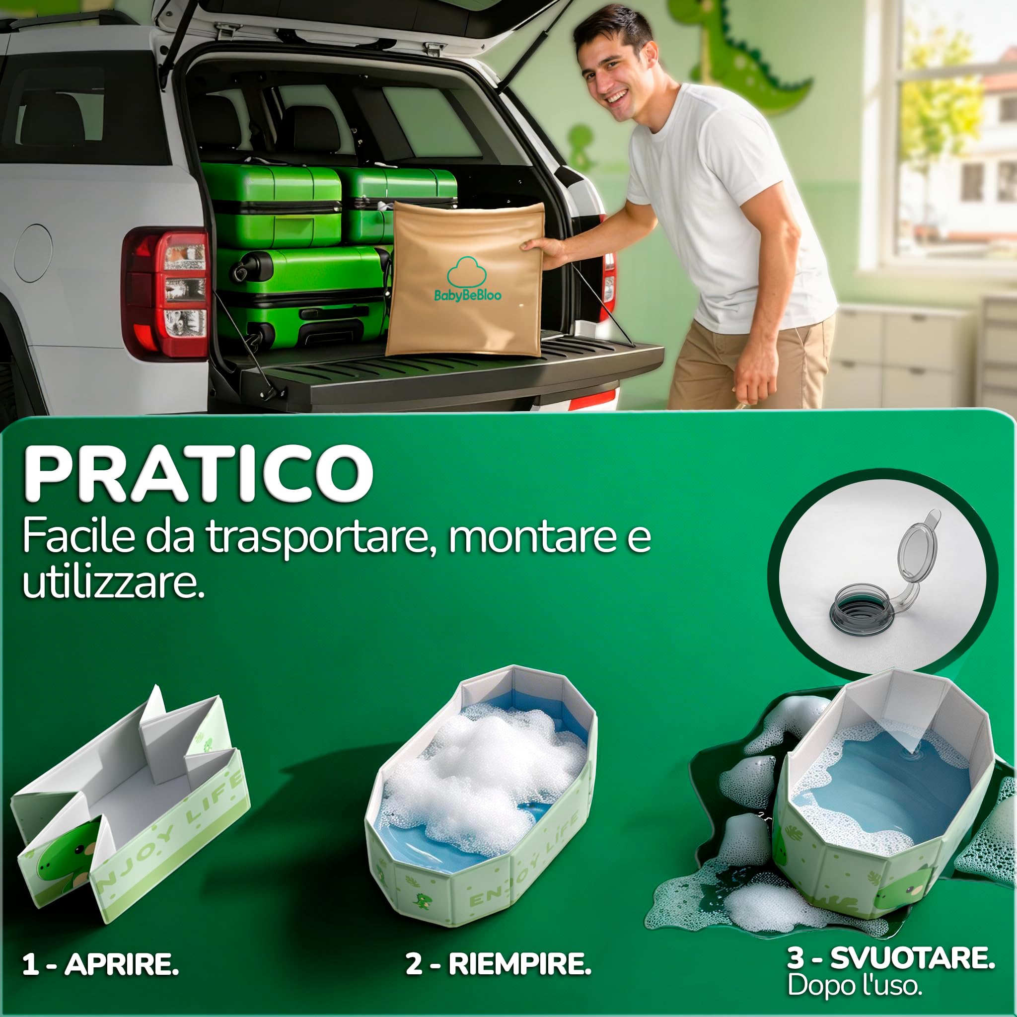 Set Vasca da Bagno Pieghevole Bambini - vasca da bagno bambini con accessori - bagnetto bambini portatile viaggio - vasca pieghevole neonato antiscivolo - kit completo con giochi e borsa
