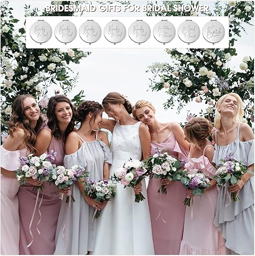 Miniatura 6 de Roowest 8 espejos de dama de honor, regalos de dama de honor, espejo compacto con aumento para boda, espejo cosmético compacto de bolsillo de mano,