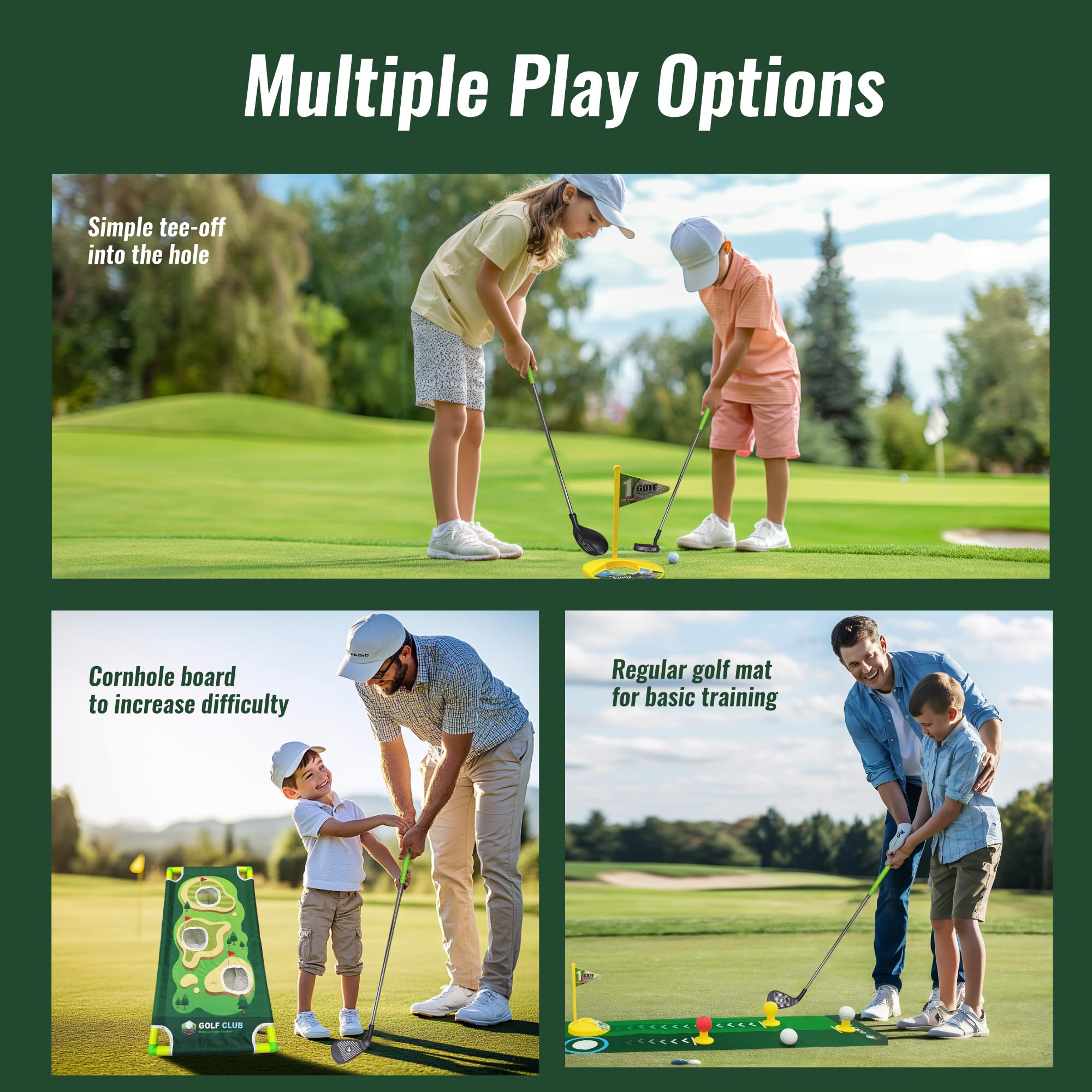 Toddler Golf Clubs Set - Kids Retractable Indoor Outdoor Game Play Toys for 3 4 5 6 7 8 Years Old Boys Girls - Realistic Yard Toy Kit with Adjustable Golf Club Putting Mat Cornhole Board Scoreboard - Image 4
