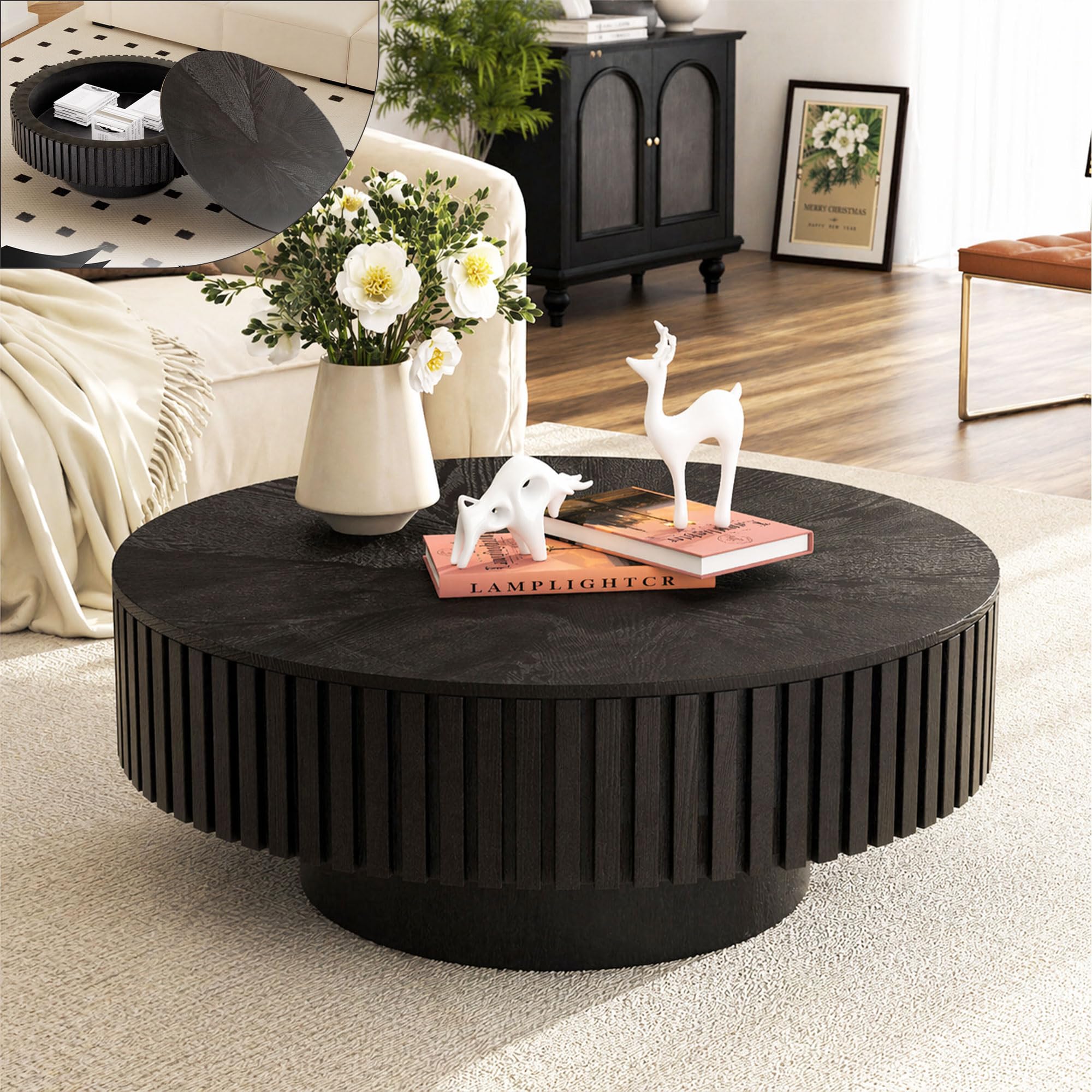 80 cm Tavolino da Salotto con Contenitore, Nero
