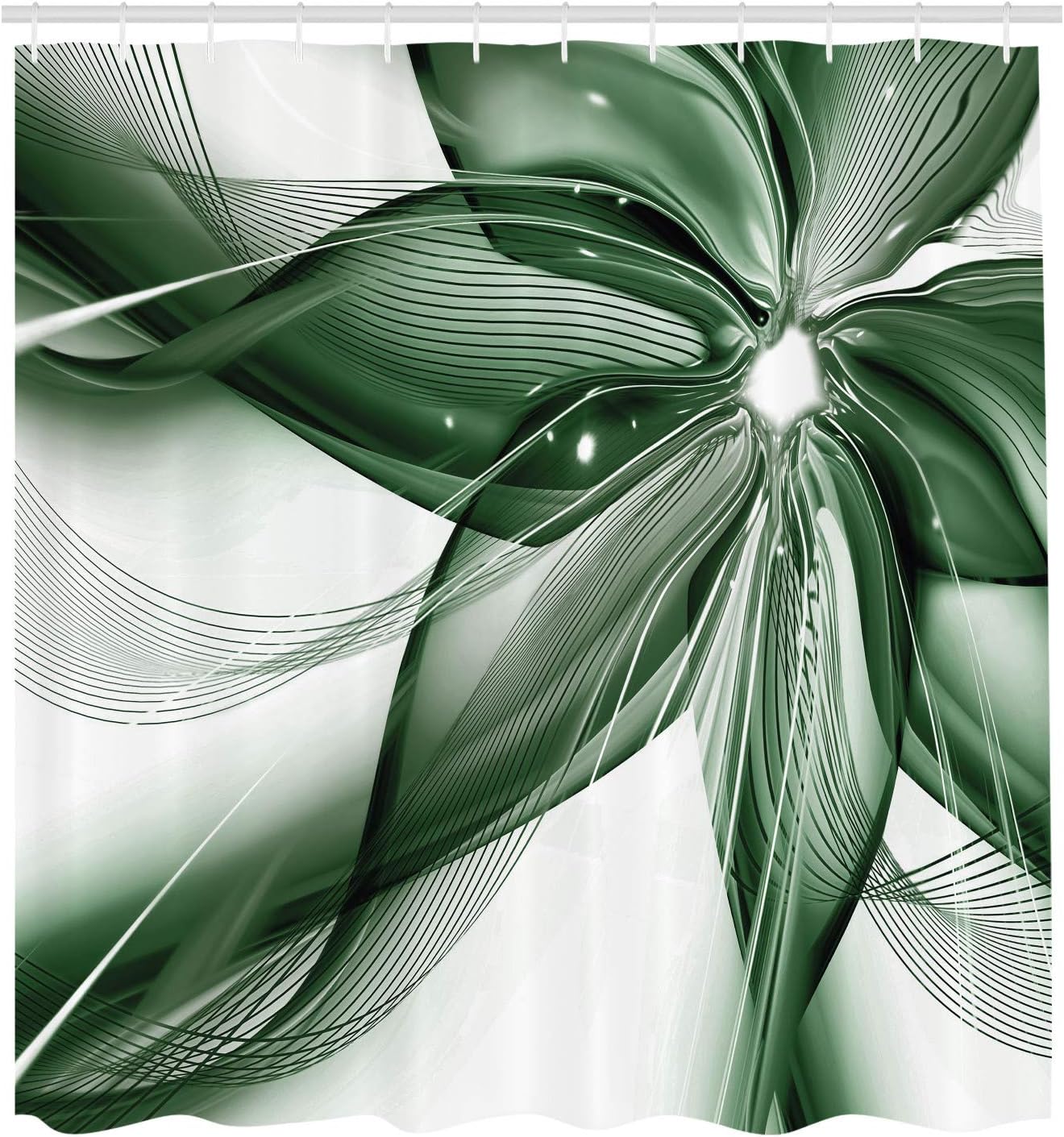 Ambesonne Abstract Shower Curtain, Geometrical Smoke Like Striped Huge Flower Floral Design Work of Art, Cloth Fabric Bathroom Decor Set with Hooks, 69" W x 84" L, Peacock Green