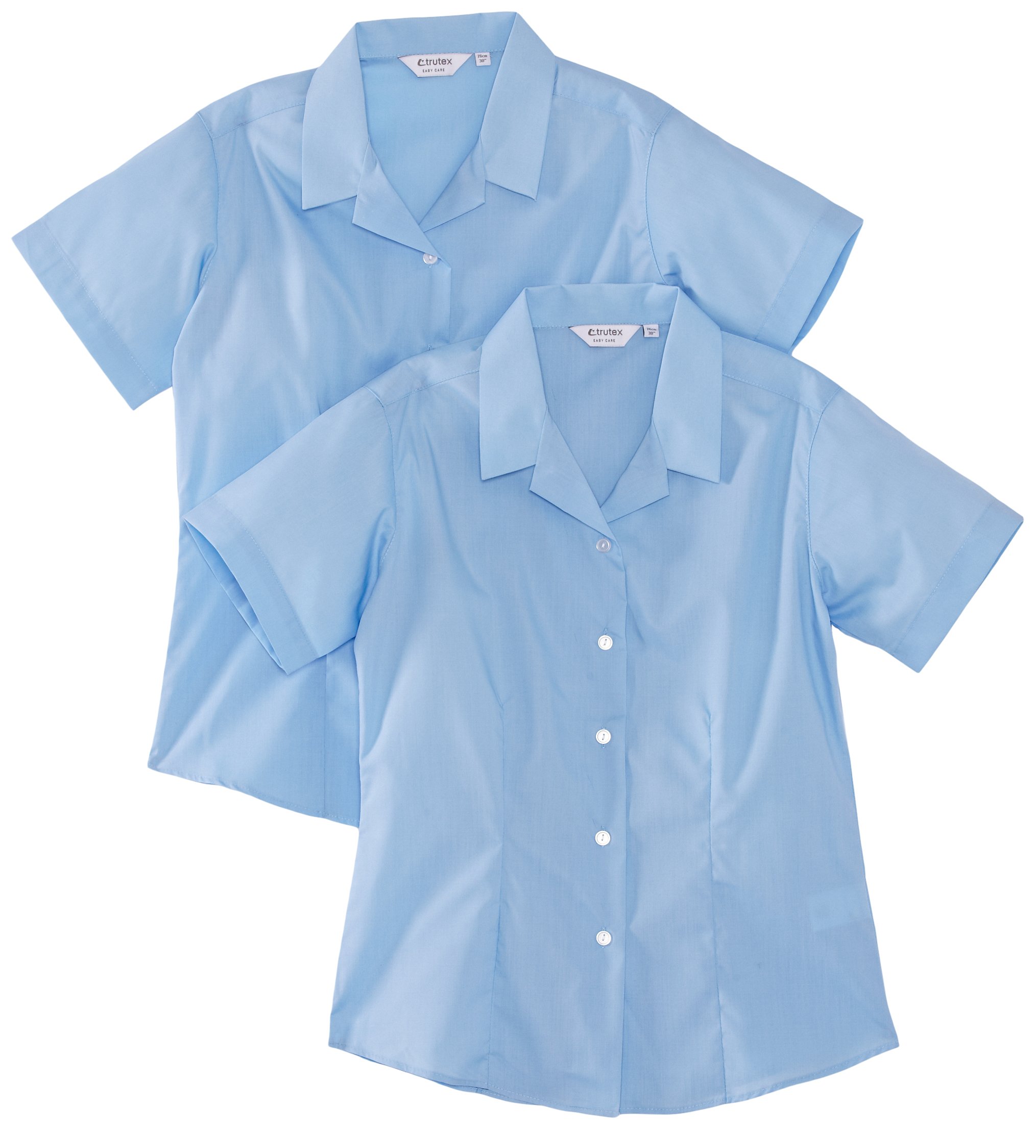 Trutex Girl's 2 Pack Fitted Easy Care Plain Blouse, Blue, 9-10 Years (Manufacturer Size: 28" Chest)