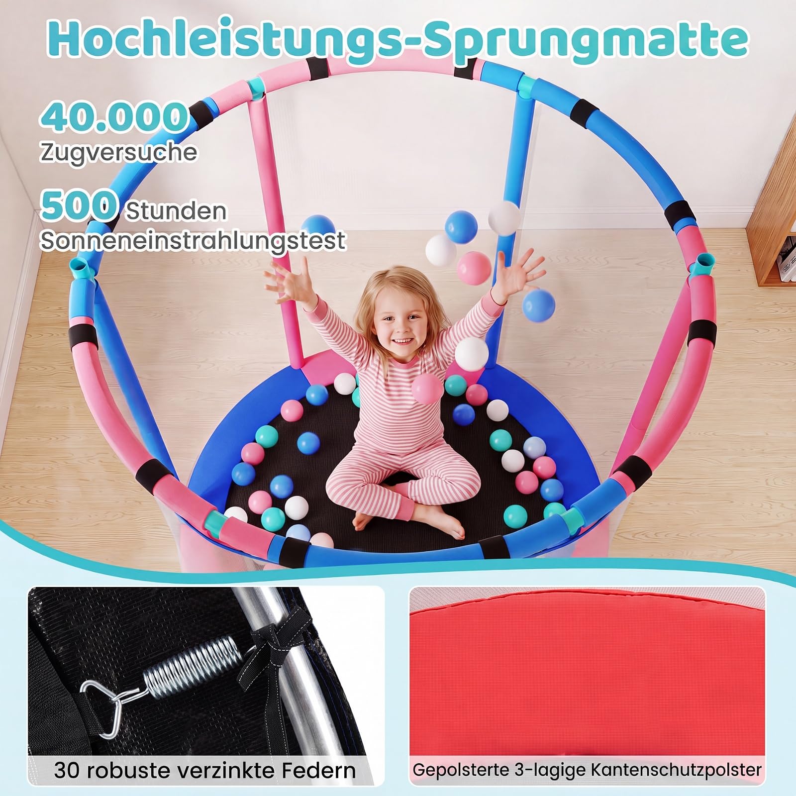 COSTWAY Trampolina dziecięca 6 w 1 z siatką zabezpieczającą | Trampolina dla dzieci z huśtawką, koszem do koszykówki, drążkiem gimnastycznym, tarczą do gry w darta, sztabką