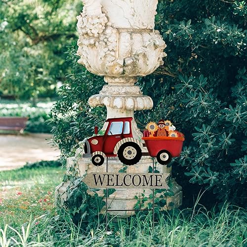 Miniatura 7 de T&Garice Juego de 4 estacas de metal rústico intercambiables para patio con letreros de temporada para el 4 de julio, cosecha de otoño, Navidad,