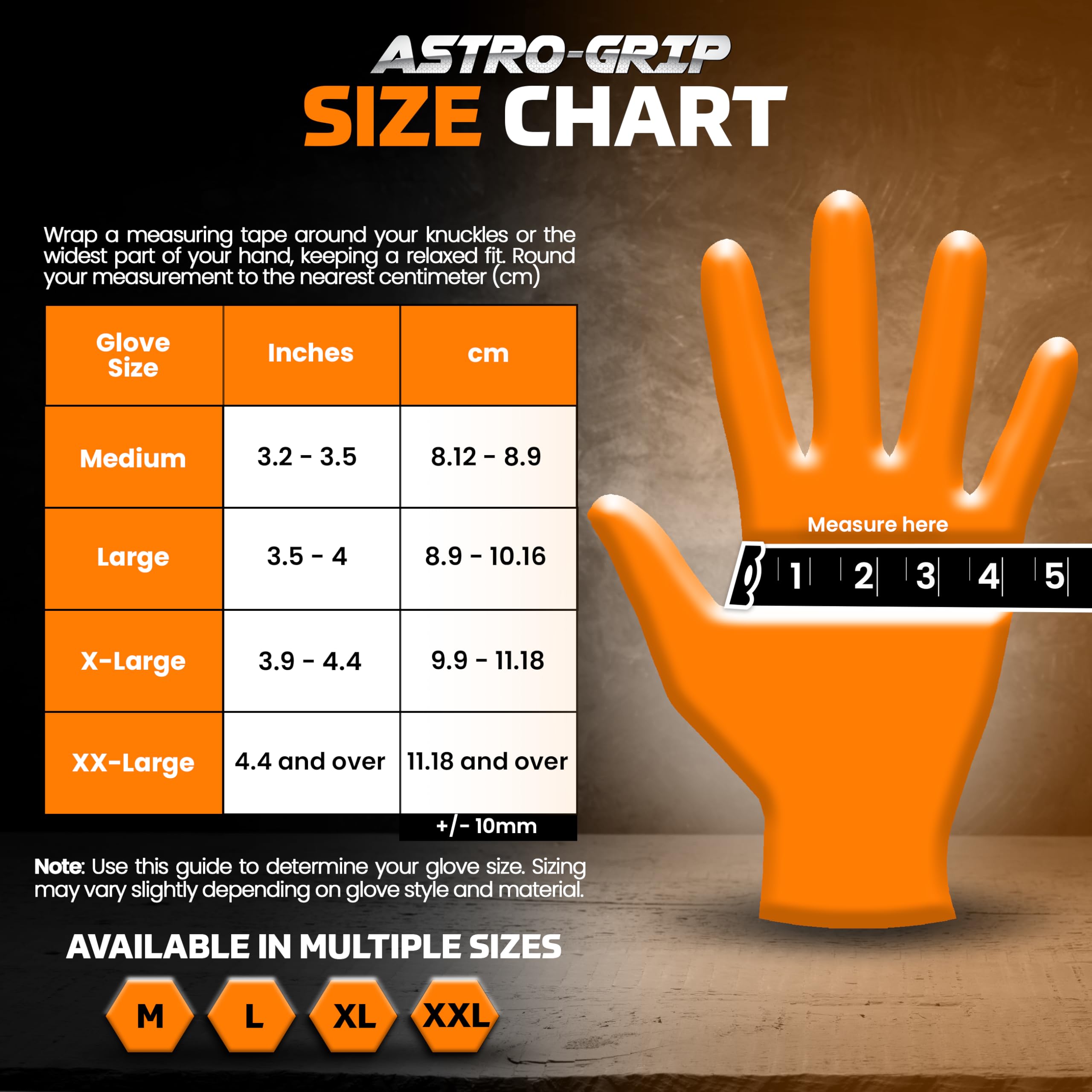 Astro-Grip Powder-Free Exam Grade Nitrile Disposable Gloves. Size X-Large, Orange, 7 mil Thickness. Chemical and Puncture Resistant. Single-Use. Pack of 100. (66474)