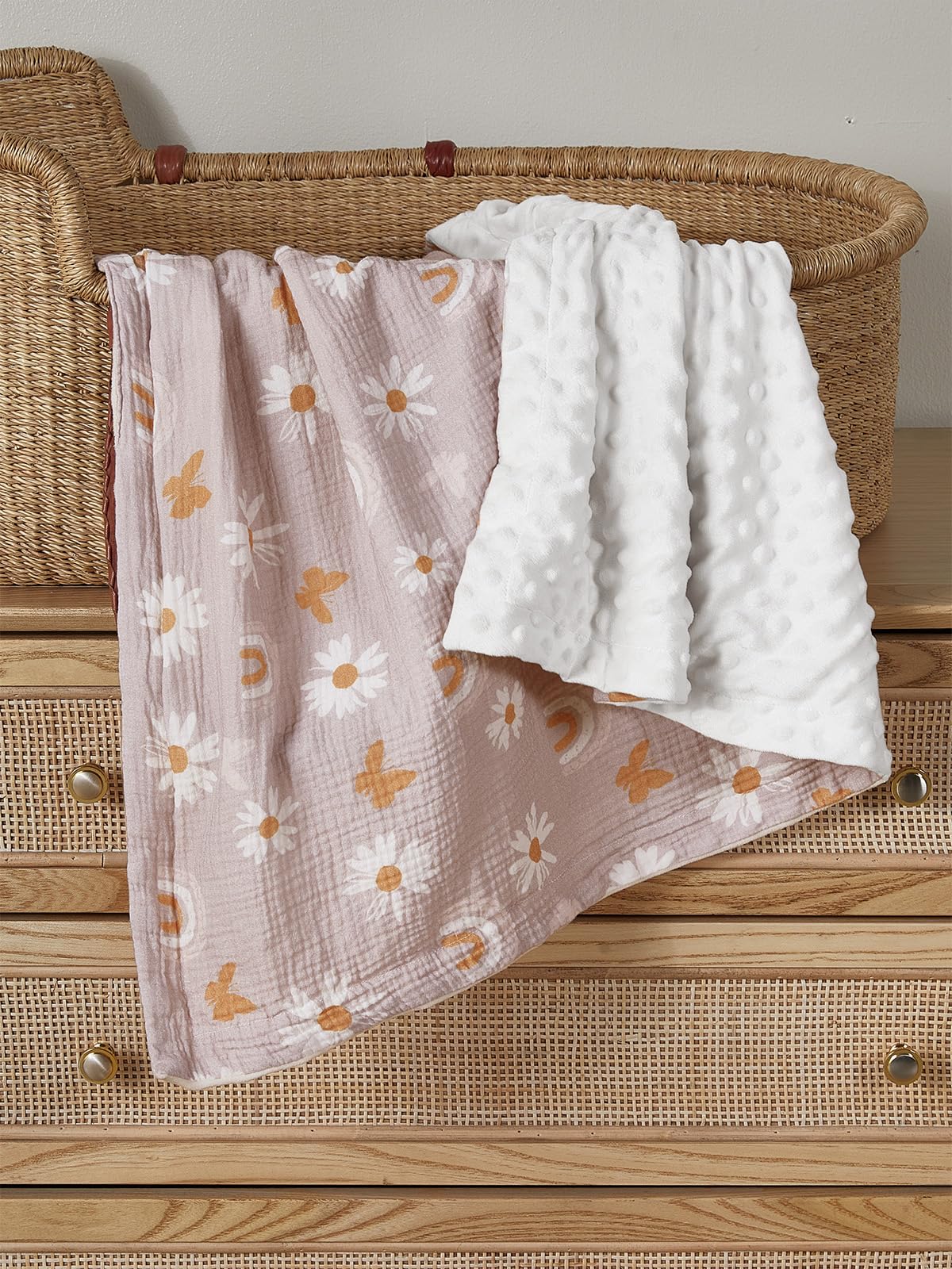 TILLYOU Coperta per bambini in cotone, 75 x 100 cm, double face, in mussola, per neonati, motivo: farfalla rosa
