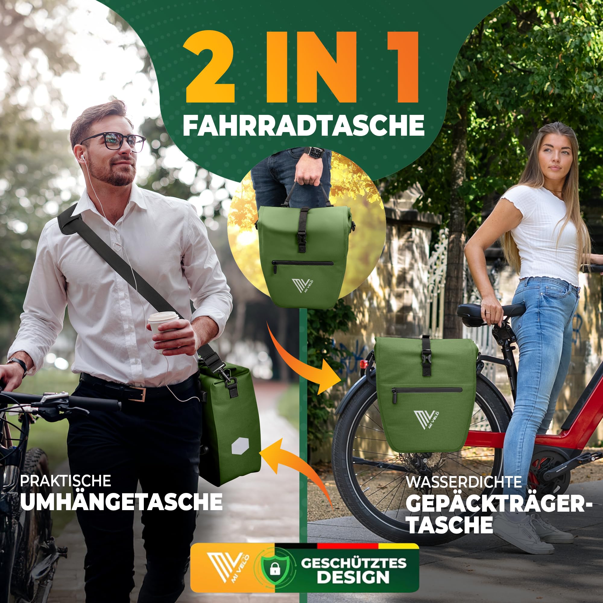 MIVELO Sacoche de vélo 2 en 1 pour porte-bagages - Sac de porte-bagages imperméable - Comprend un compartiment rembourré pour ordinateur portable et une bandoulière - Sac pour vélo I Pack Bag 20 L