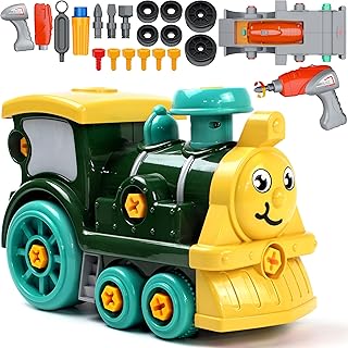 Juego de juguetes desmontables para niños pequeños con taladro eléctrico, trenes de juguete eléctricos de bricolaje, juguetes de aprendizaje de construcción STEM, regalos de Navidad para