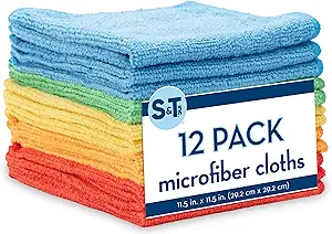 S&T INC. 12 Pack Microfiber Cleaning Cloth, Bulk Towels for Home, Reusable Microfiber Towels for Cars, Cleaning Rags, Assorted, 11.5 Inches x 11.5 Inches, 12 Count