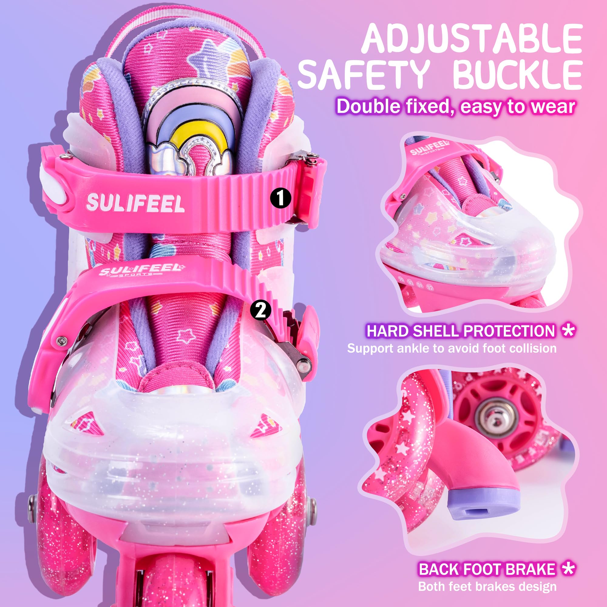 SULIFEEL Pattini a rotelle regolabili per bambini per ragazze e ragazzi, divertenti ruote illuminanti flash a tre punti di equilibrio tipo adatto per i principianti pattinaggio a rotelle al coperto