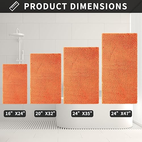 Miniatura 5 de Alfombra de baño de felpilla, extra suave y absorbente, alfombra de baño lanuda antideslizante, lavable a máquina, 20 x 32 pulgadas, color naranja