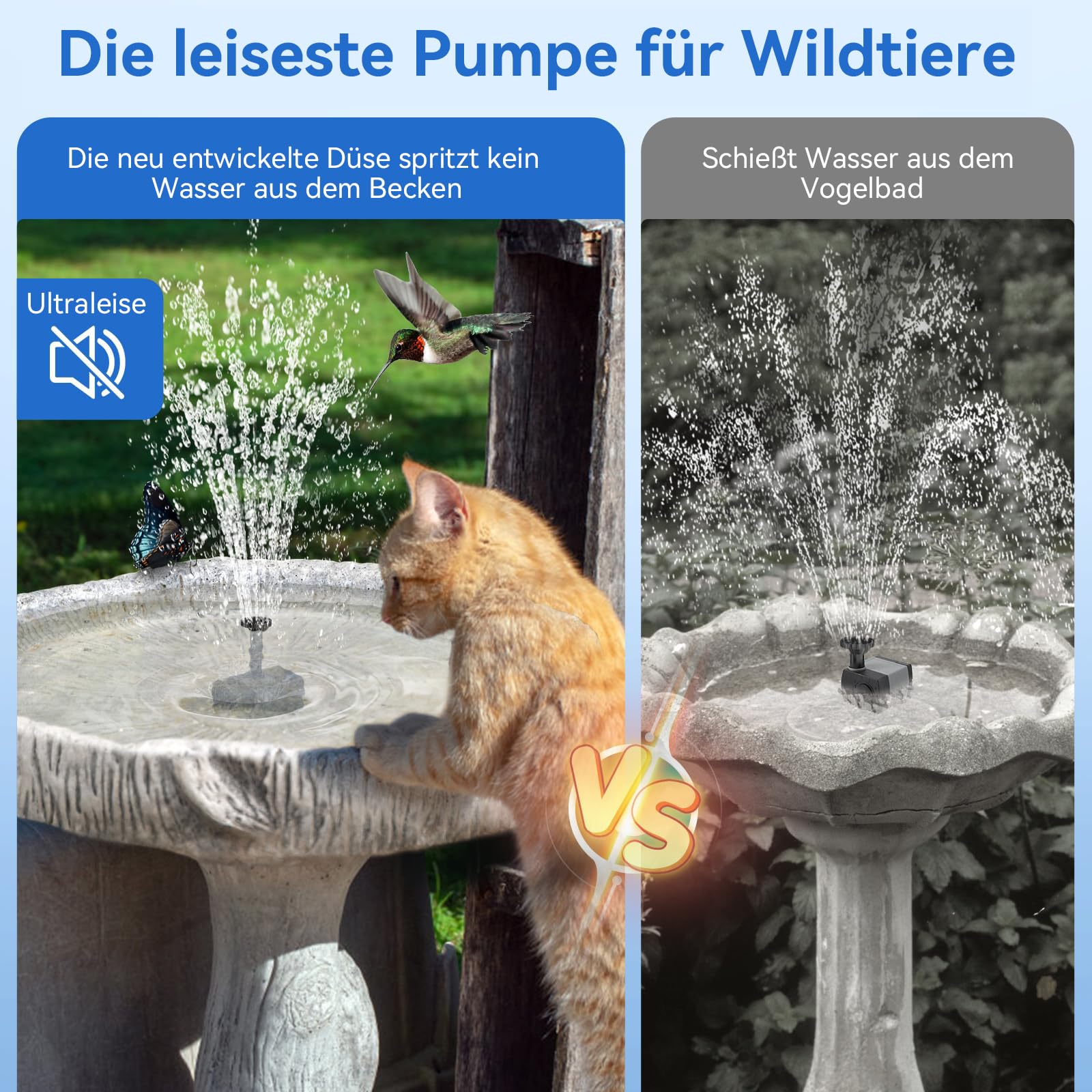 POPOSOAP Solar Springbrunnen für Außen, 6,5W Teichpumpe Solar mit verbessertem Trockenlaufschutz und doppellagigen Düsen, 1,5 m Schlauch für Teich, Vogelbad, Gartenwasserspiel
