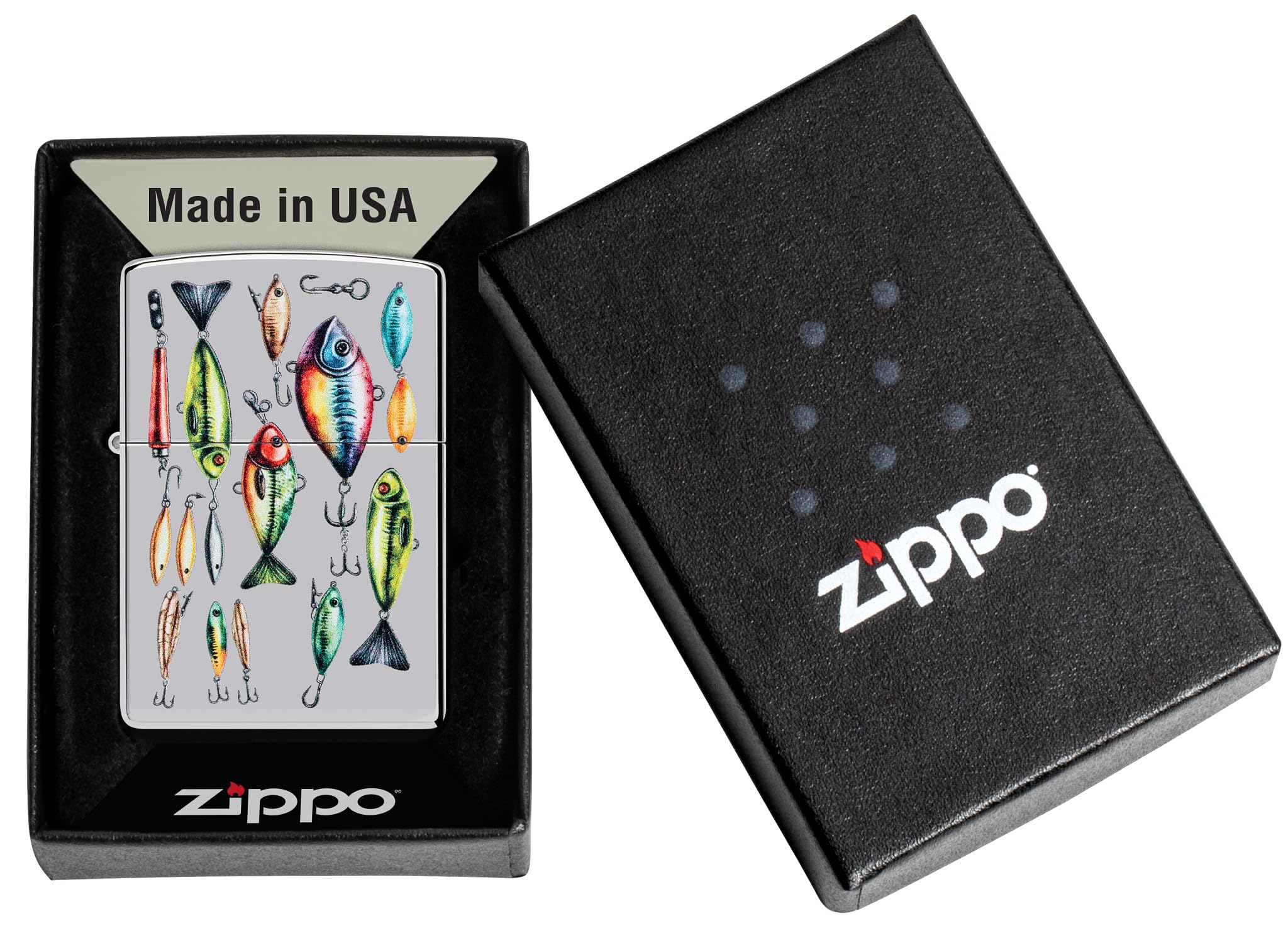 Zippo Briquet Tempête - Fishing Hooks Design - Rechargeable - Coffret Cadeau - Métal - Fabriqué aux USA