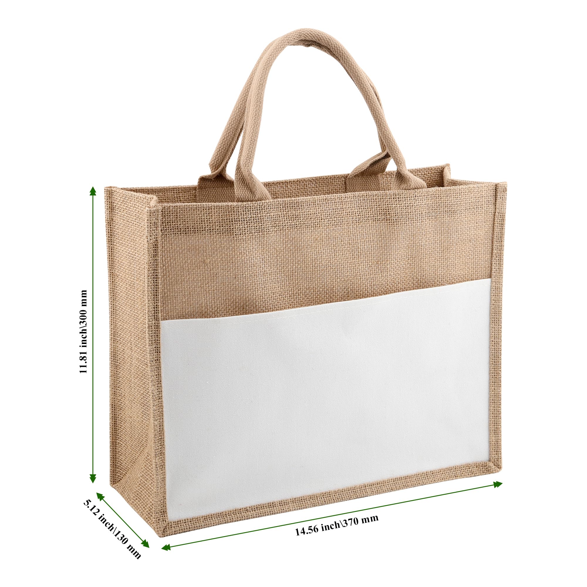 Lot de 6 grands sacs fourre-tout en toile de jute avec poignées, 37 x 30 x 13 cm, réutilisables, pour mariage, fête, plage